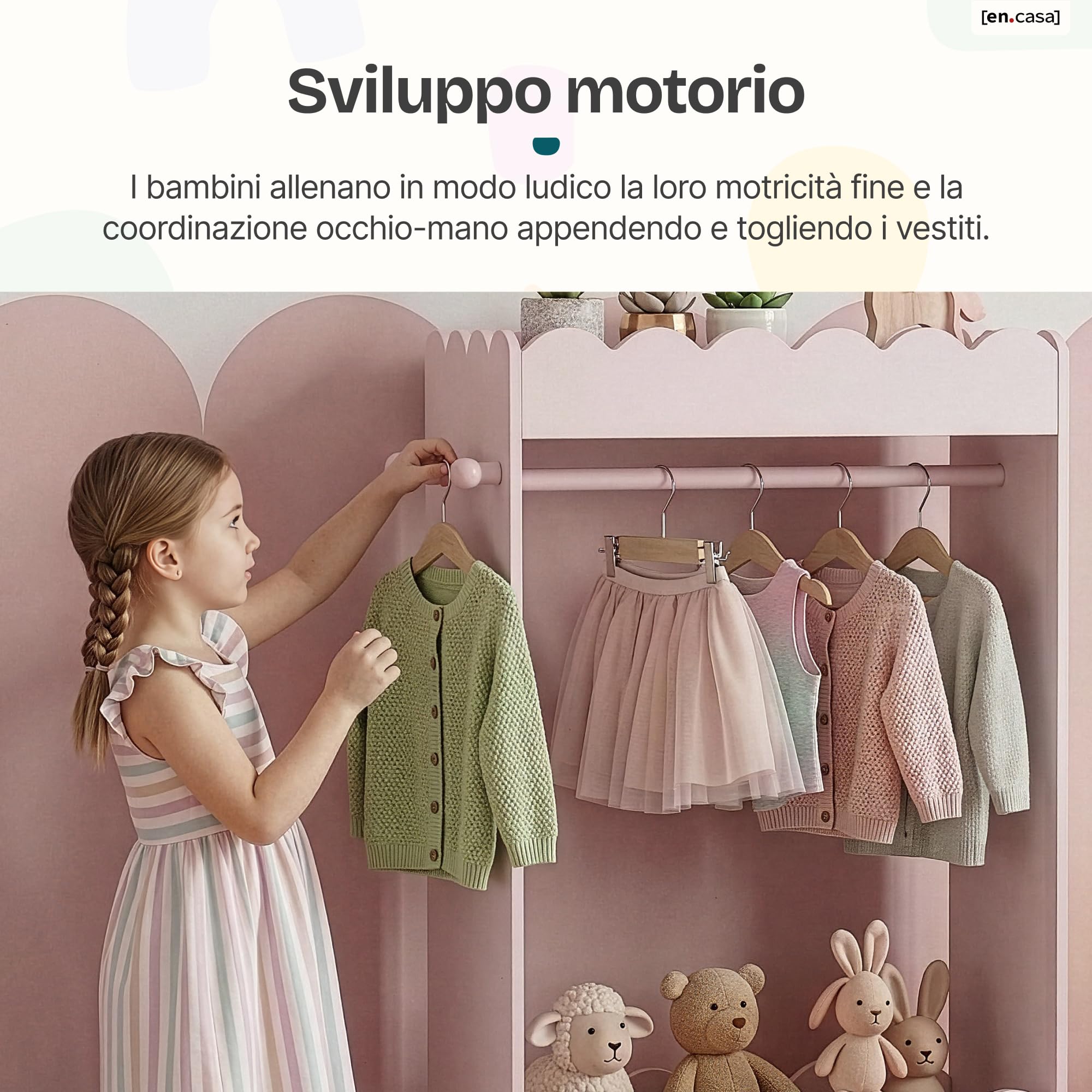 [en.casa] Armadio Guradaroba per Cameretta con Specchio Ovale Asta Appendiabiti e 2 Ripiani Vano Porta Oggetti Vestiti Scarpe a Misura di Bambini 120 x 63 x 38 cm - Rosa