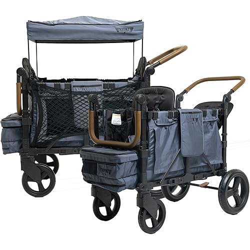 Keenz XC EVO - Luxury 2 Passenger Stroller Wagon for Kids | Foldable 2 Passenger Quad Seater with Adjustable Canopy | Blue