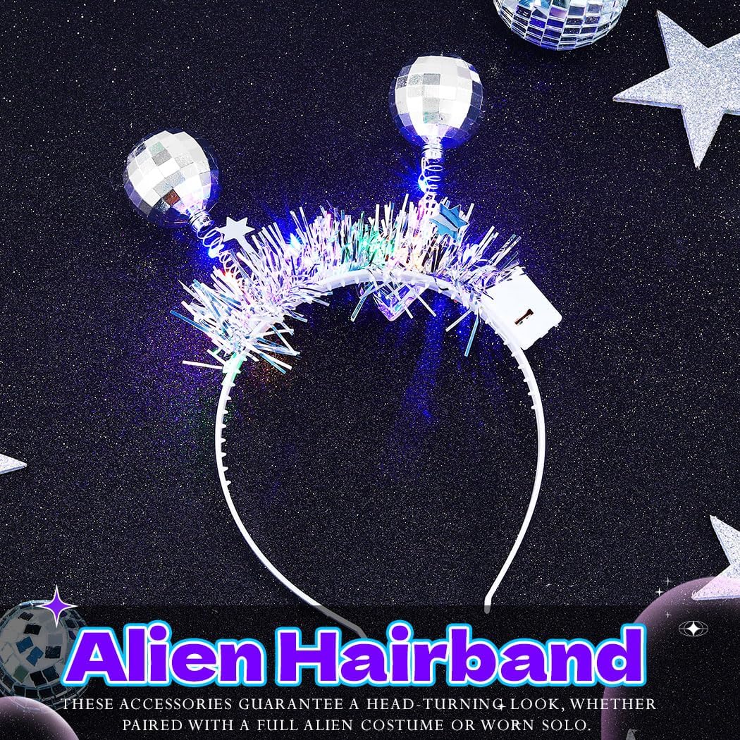 JAKAWIN Light Up Alien Antenna Headband Silver Led Rave Costume Hair Accessories for Women - Image 3