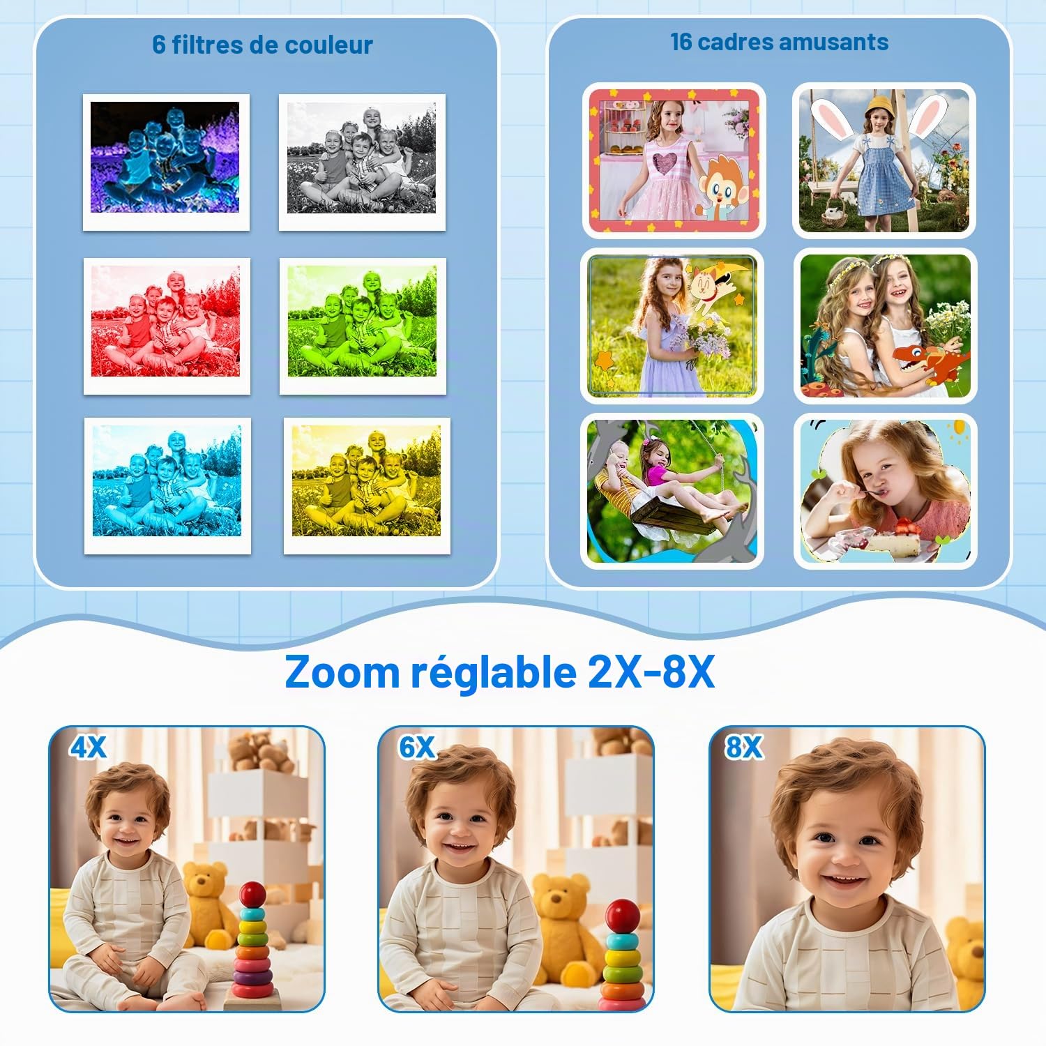Appareil Photo Instantané Enfants, 2,4" Écran 1080P HD Vidéo Selfie Caméra Enfant, 48MP, 32GB Carte & Papier d'impression, Appareil Photo Numérique pour 3-14 Ans Filles Garçons de Noël Anniversaire