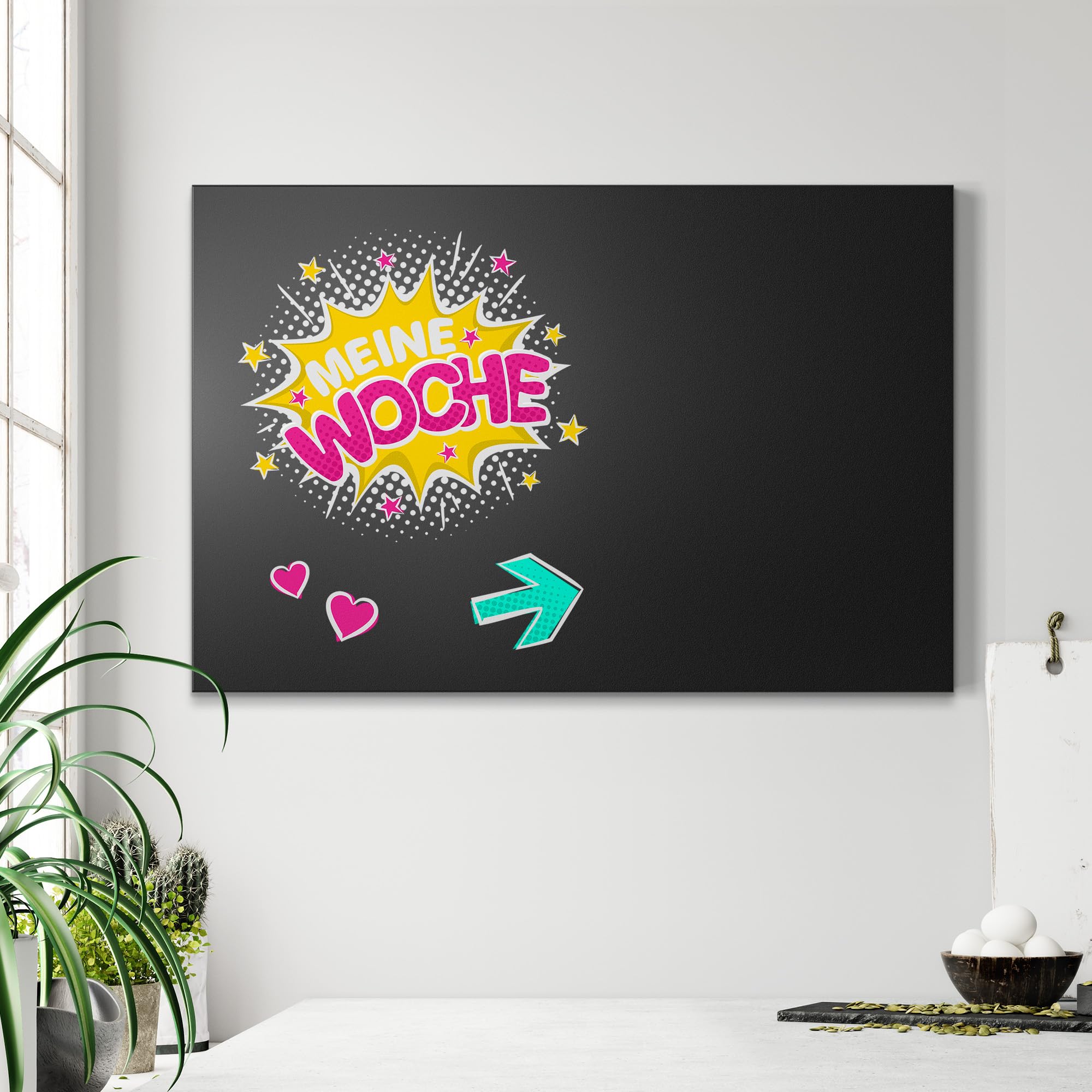 DEQORI Magnetyczna tablica do pisania kredą z nadrukiem UV, motyw "Mój tydzień w kolorze", prostokątna, 90 x 60 cm, metalowa tablica kredowa do pisania – dekoracja ścienna do kuchni, korytarza, pokoju