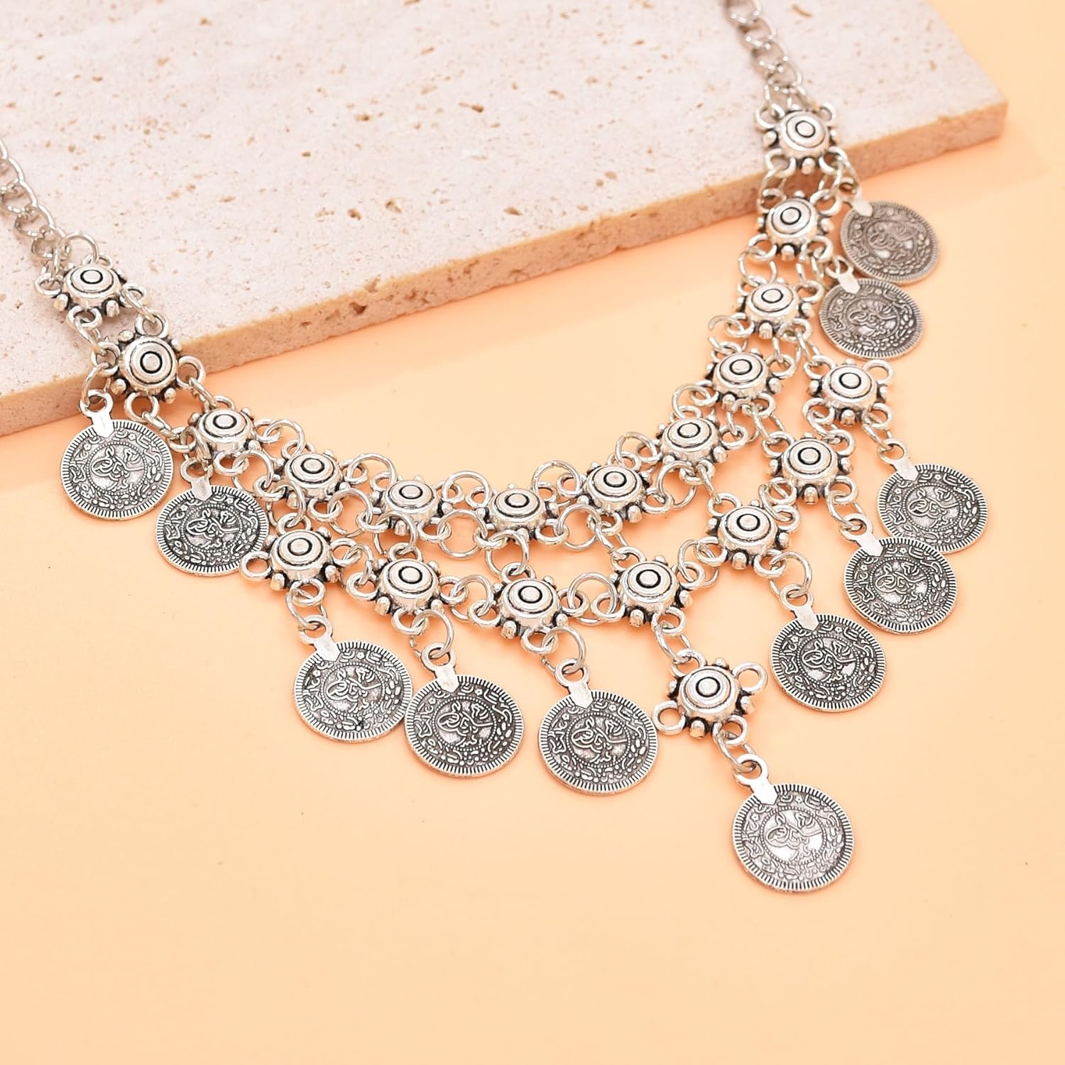 Vintage Coin Tassel Statement Necklace for Women Boho Adjustable Chain Fashion Choker Necklaces Chunky Oxidized Personalized Indian Jewelry Bollywood Jhumka Festival Wear Traditional Wedding - Image 4