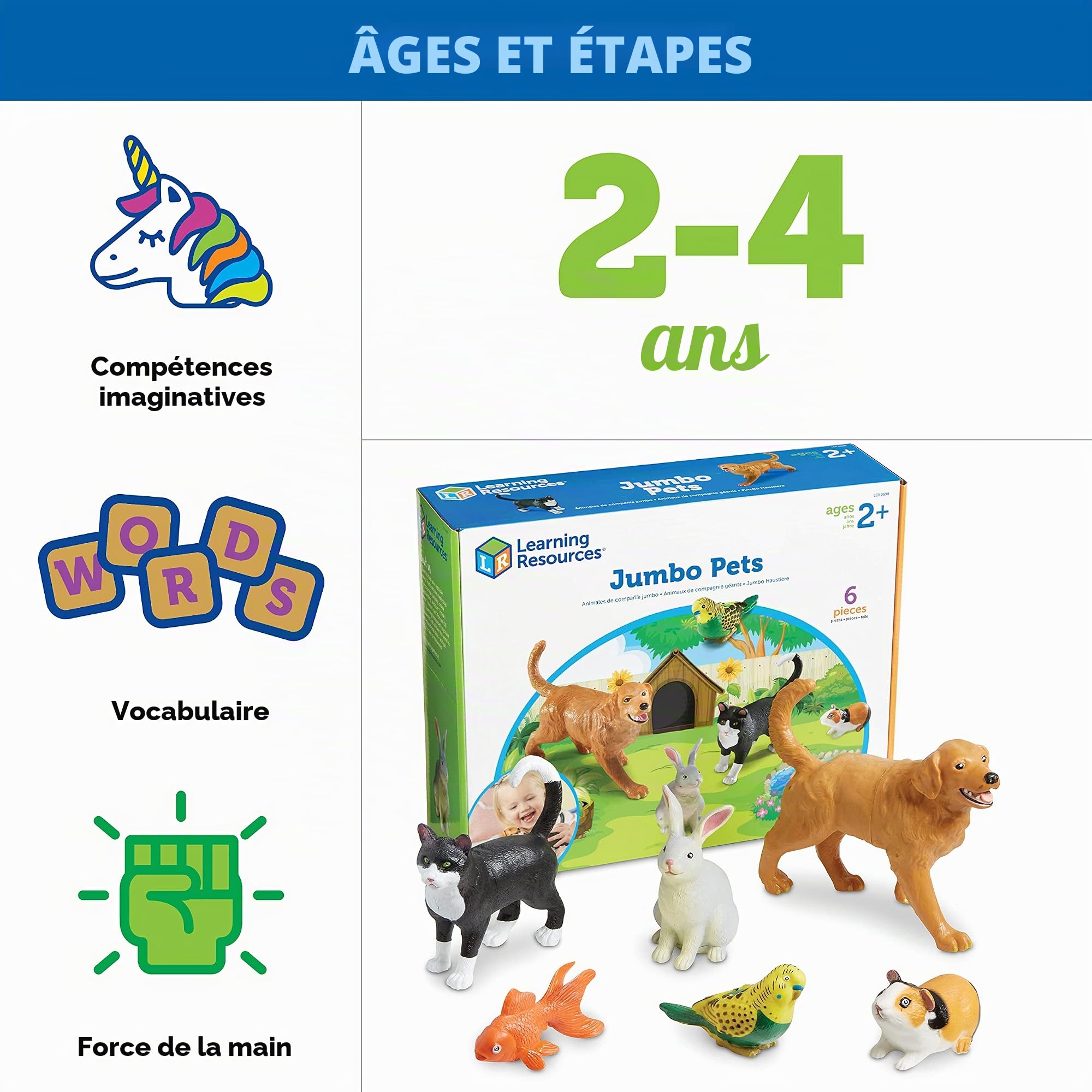 Learning Resources Animaux domestiques géants (6 Animaux domestiques), ressources Maternelle, Chien, Lapin, Chat, Cochon d'Inde, Poisson, Oiseau, Figurines pour Enfants 2+