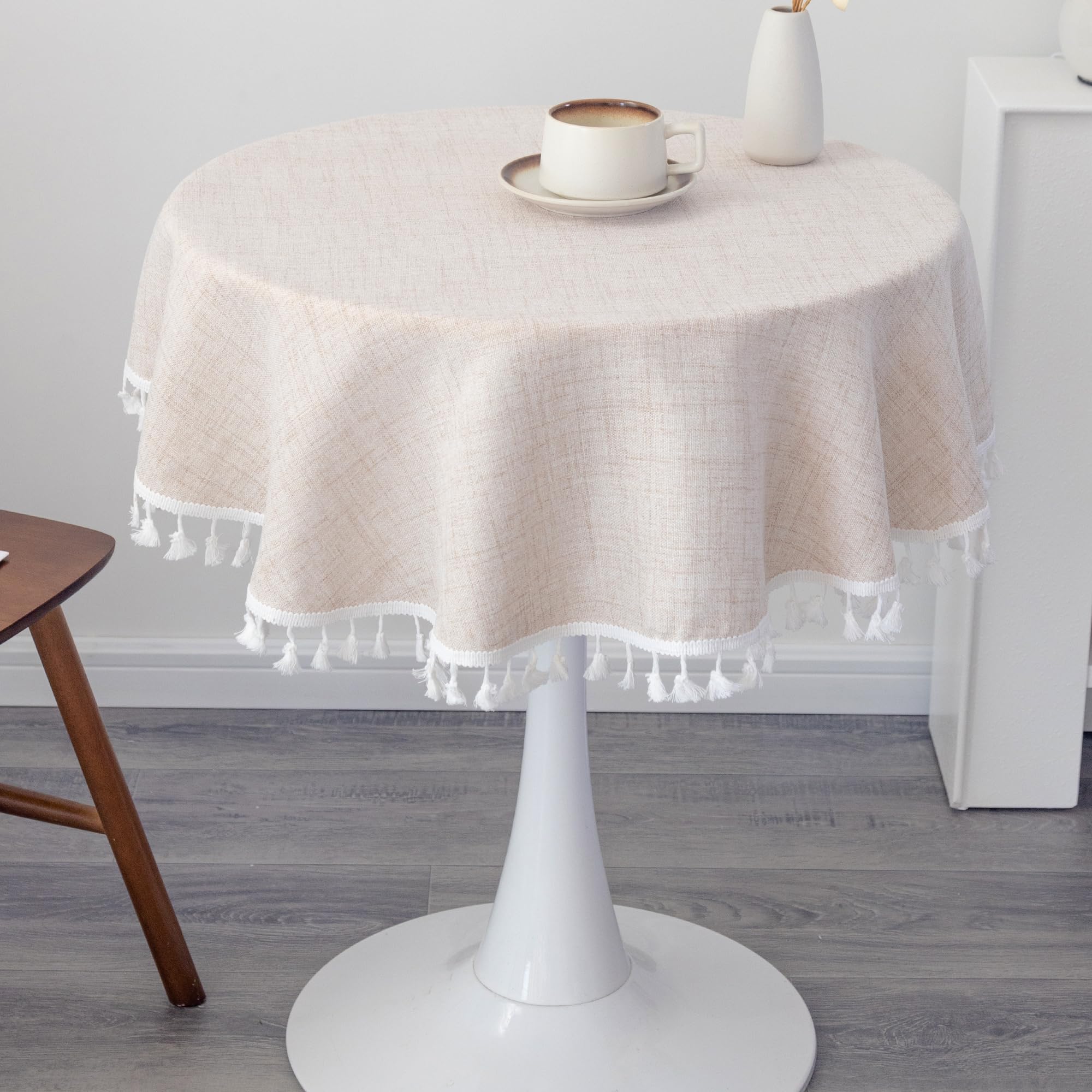 YZKITM Linen Small Round Farmhouse Tablecloth 36 Inch Beige