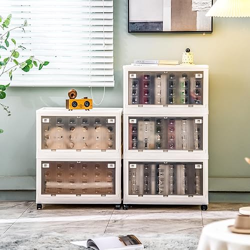 Miniatura 5 de Citylife 47.6 cuartos de galón, 4 paquetes de contenedores de almacenamiento de plástico con tapas, organizador plegable plegable para armario,