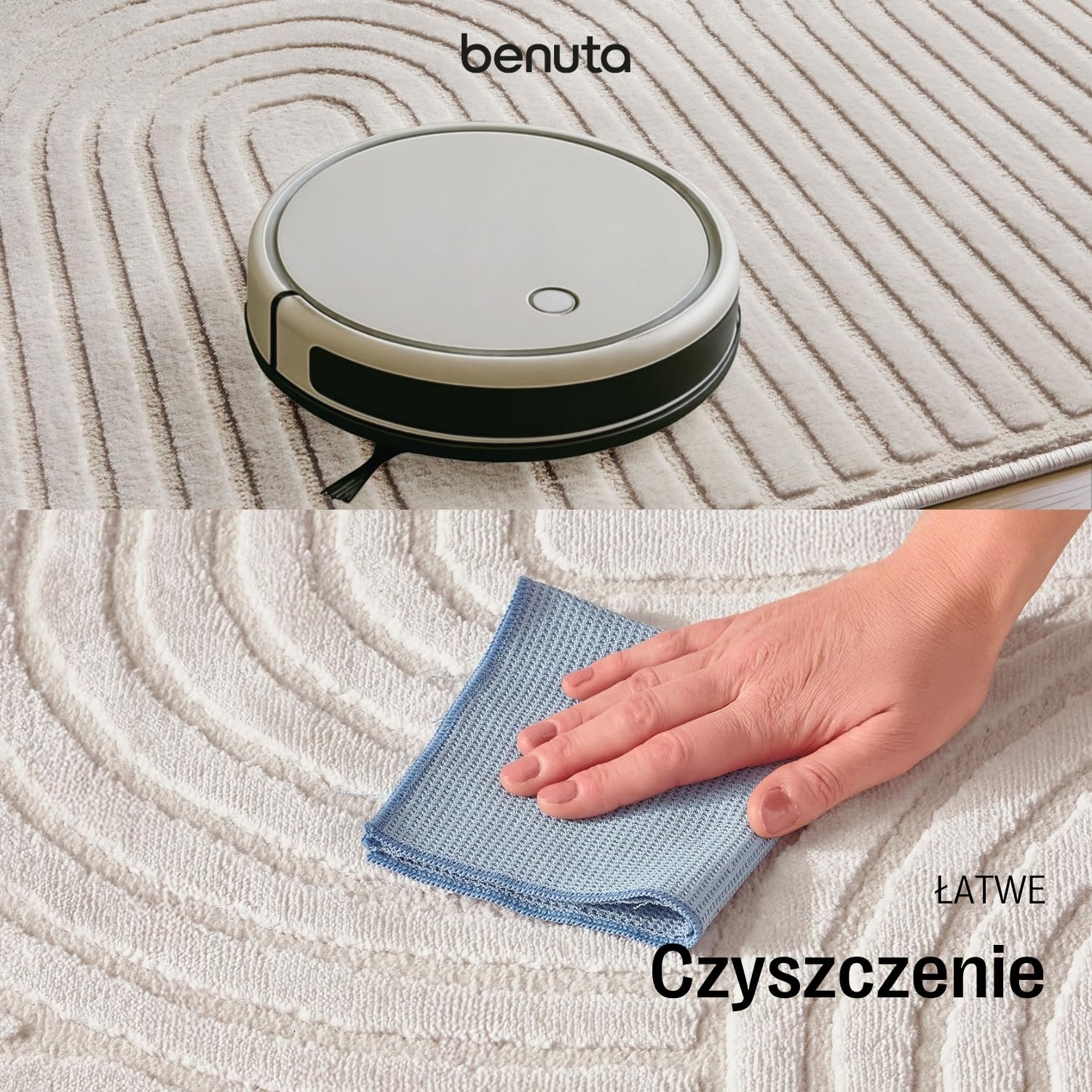 benuta Basic Dywan salon Claire - Kremowy 240x340 cm - Minimalistyczny geometryczny retro - Łatwy w czyszczeniu - Odpowiedni na ogrzewanie podłogowe