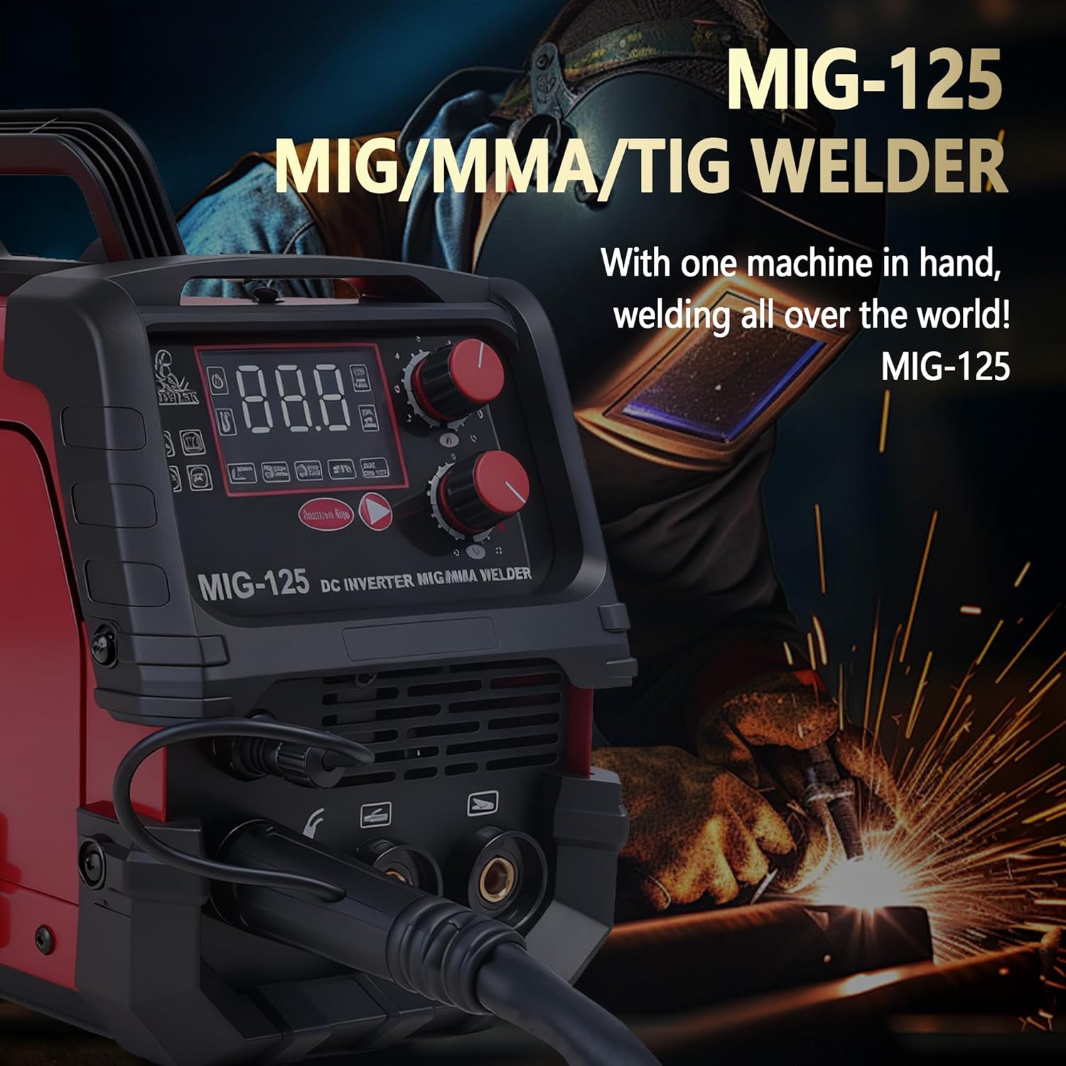 MIG-125 3-in-1 Welder, 110V/220V Dual Voltage MIG/MMA/TIG Welding Machine, Gasless Flux Core Welder with Digital Display, Portable Wire Feed Welder for Beginners DIY Home Garage