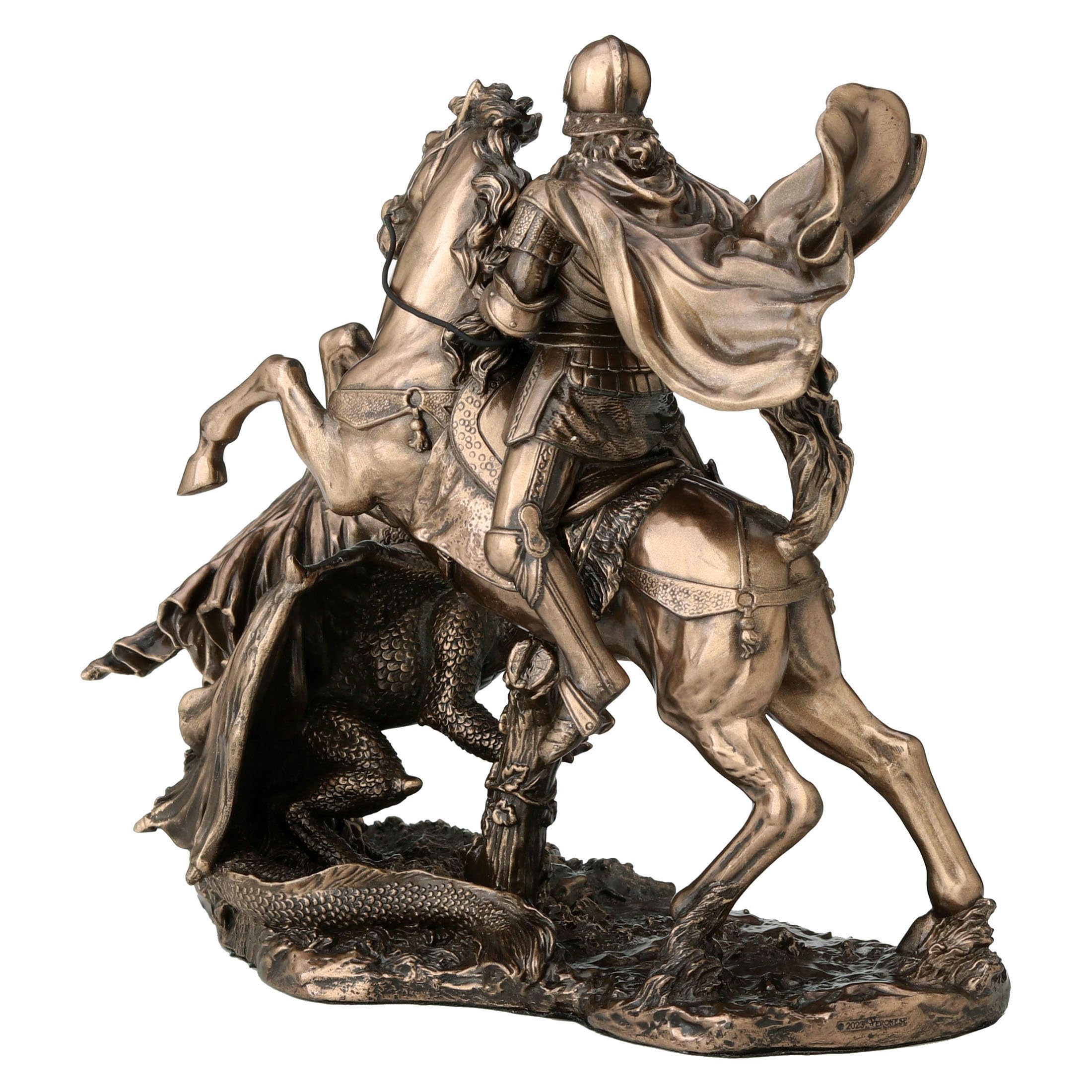 Veronese Design Escultura de Resina fundida en frío de 6 1/4 Pulgadas de San Jorge el Matadragones con Acabado de Bronce