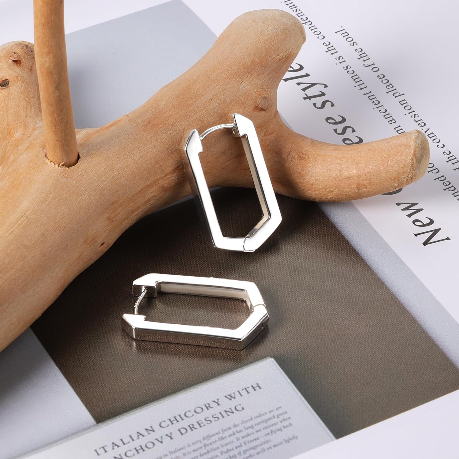 925 Sterling Silver Hoop Earrings for Women Trendy Small Square Hypoallergenic 14K Gold Plated Hoop Earrings Geometric Minimalist Rectangle Hoops Earrings - Image 4