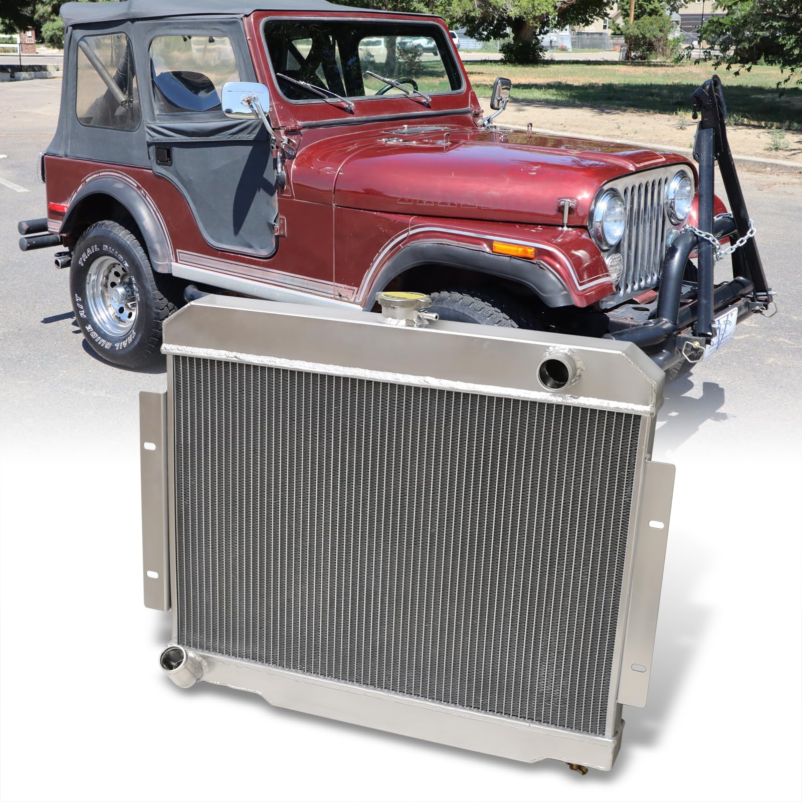 AJP Distributors Tri Core 3-Row Full Aluminum Radiator Engine Motor Cooling Upgrade Compatible/Replacement For CJ Series CJ5 CJ6 CJ7 Manual M/T 72 73