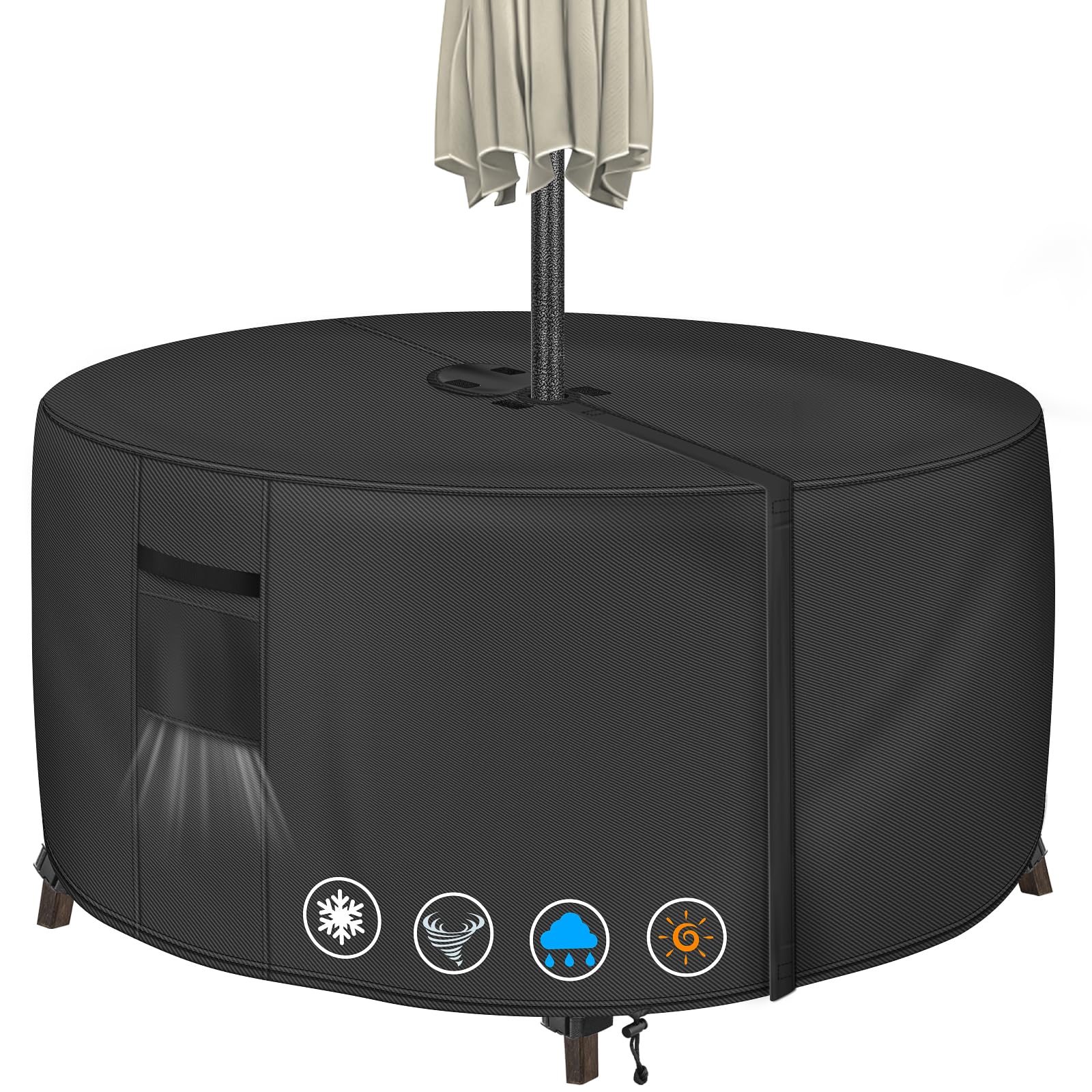 Round Patio Table Cover with Umbrella Hole - 70"DIA x 23"H (COVER SIZE，NOT TABLE SIZE) Heavy Duty Waterproof 600D Oxford Fabric Outdoor Lawn Patio Furniture Covers — image 1