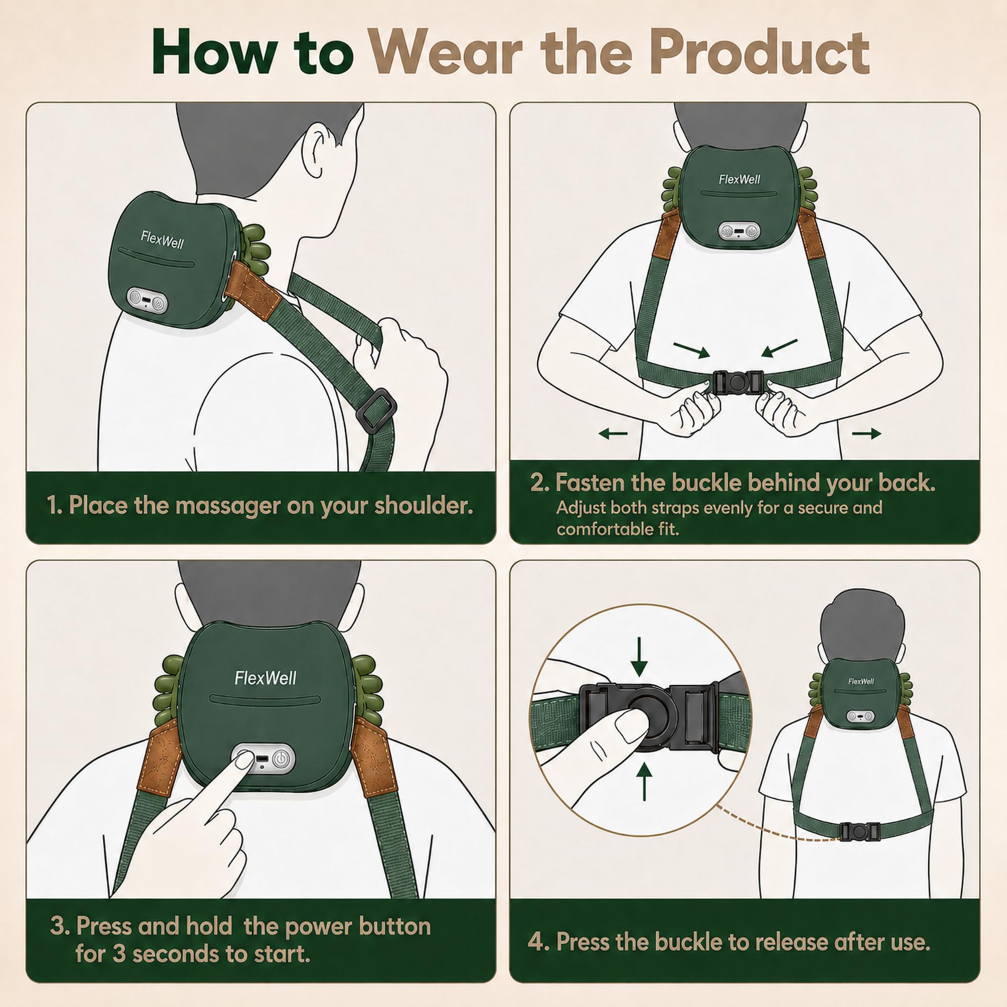 Masajeador de cuello para aliviar el dolor, Shiatsu 4D, masajeador de cuello y hombros, masajeador biónico de cuello y hombros con amasamiento de manos, masajeador con manos pequeñas para el