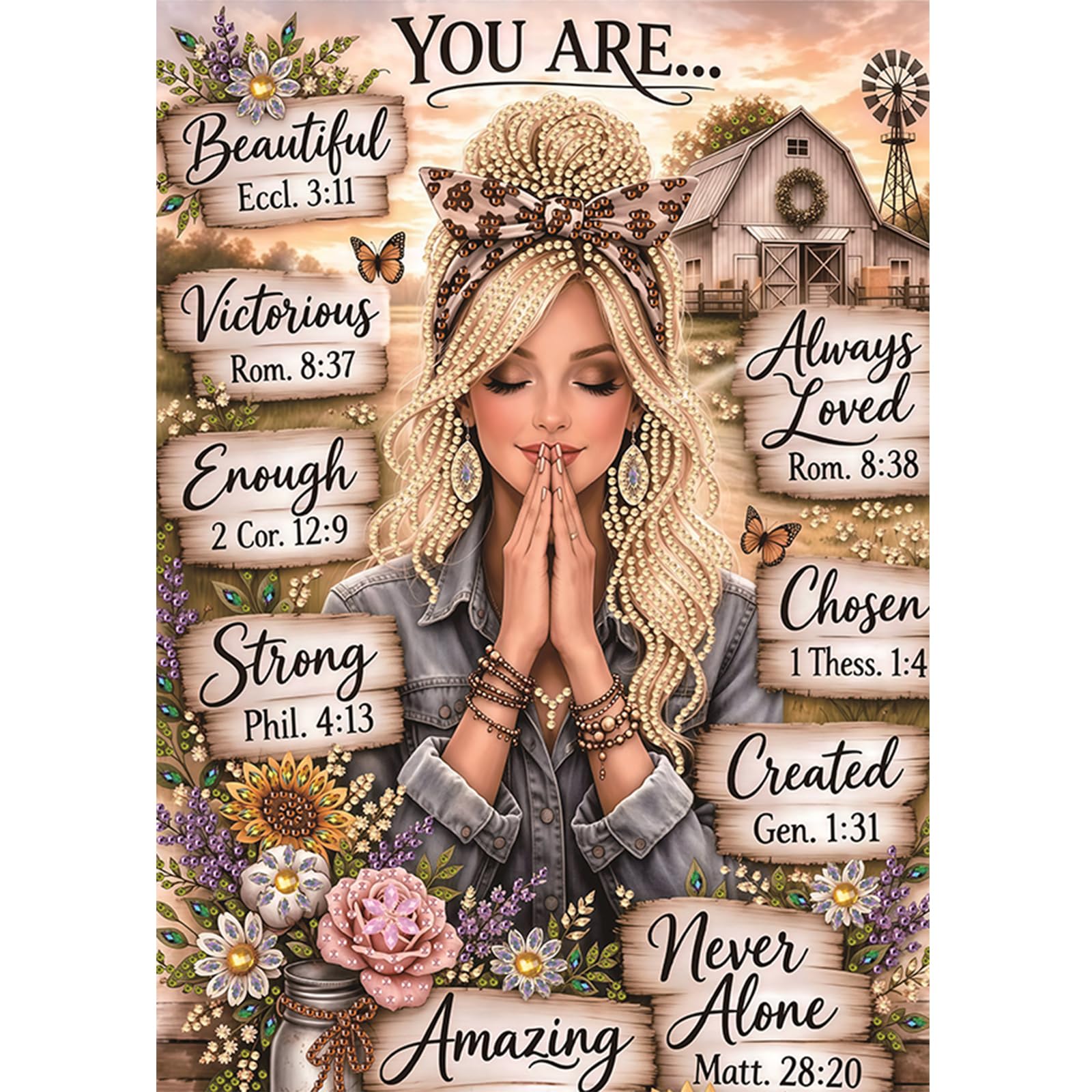 POETRYDRAW Farmhouse Faith Quote Art Special Shaped 5D DIY Partial Drill Diamond Art Painting Kits for Adults Beginners Home Decor Diamond Art Paintings Diamonds Paintings Gem Art 13.78x17.72inch