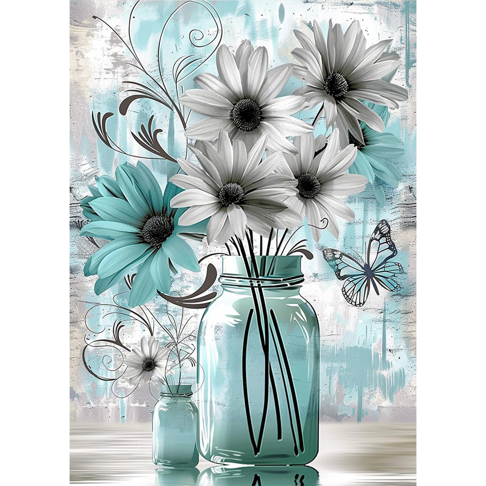 Lxmsja Daisy Diamond Art Kits for Adults, Rustic Flower DIY Full Drill Diamond Painting Kits for Beginners, 5D Gem Art Crafts for Adults, Home Wall