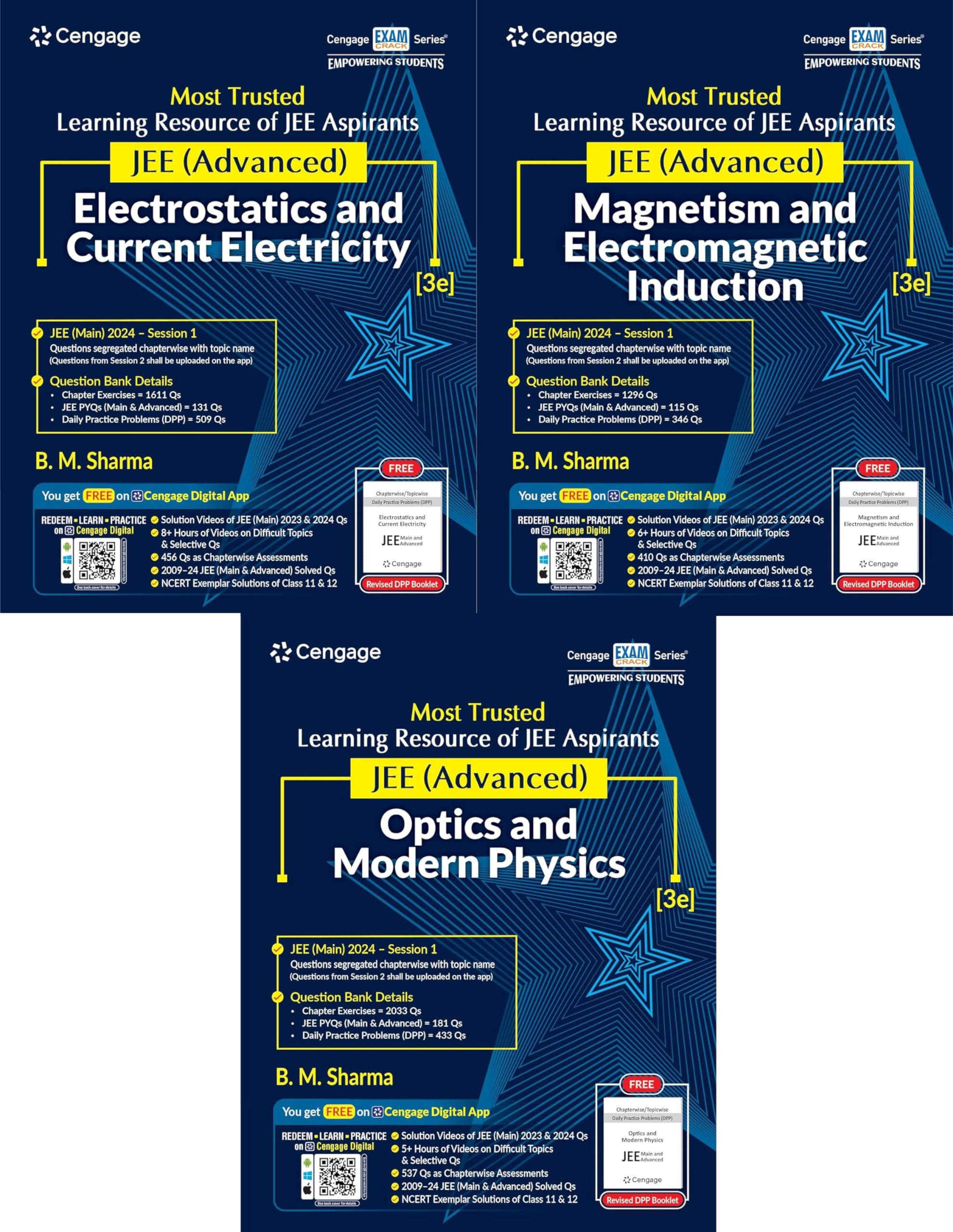 Cengage - JEE Advanced - BM Sharma - Class 12 - Waves Thermodynamics + Magnetism Electromagnetic Induction + Electrostats Current Elec. - Set of 3 Books with DPP & QR Code - 2024-25/Ed.