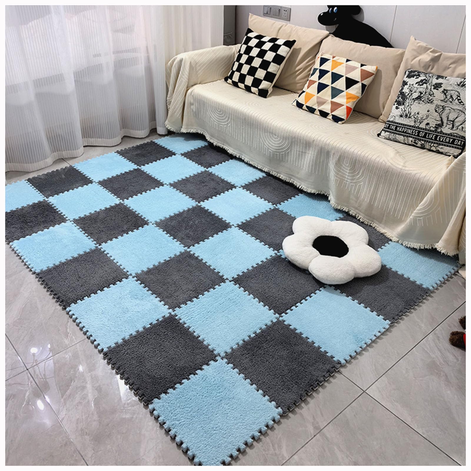 Piastrelle per tappeti ad Incastro Splice, 30x30x1 cm, Tappetino in Schiuma di Peluche, tappetini in Schiuma per Puzzle Soffici,Blue+gray-16pcs