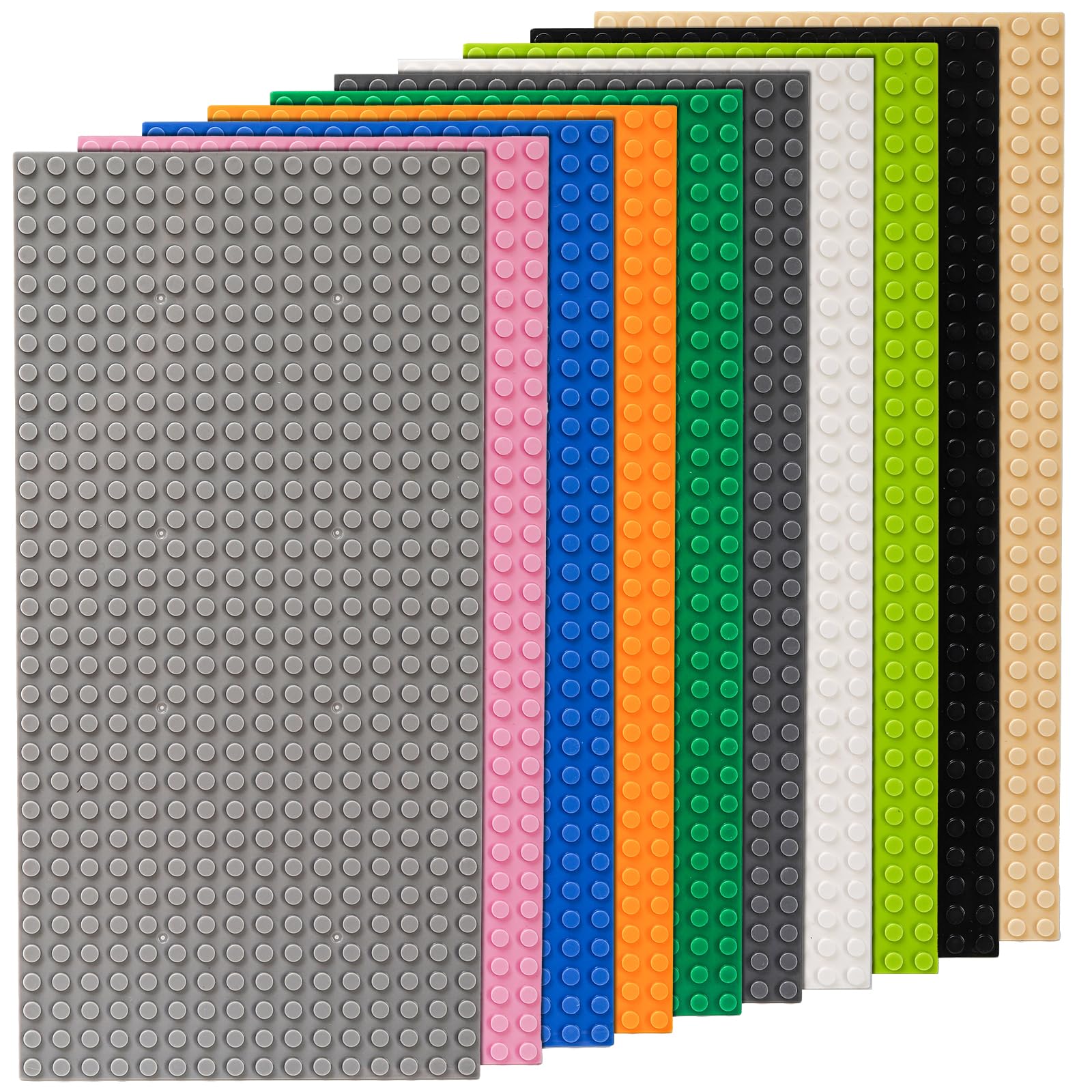 ZENFUN10 Pack Baseplates Building Plates for Building Bricks, 10'' x 5''/25.5x12.8 CM, Classic Building Baseplates Compatible with Major Brick Brands, 10 Colors