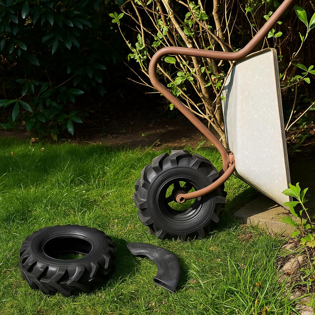 ZAB-S Set – Luftreifen & Schläuche, Ersatzreifen aus Gummi Ø400mm – für Schubkarren, Bollerwagen, Sackkarren, Gartenwagen (OD400x8TR)