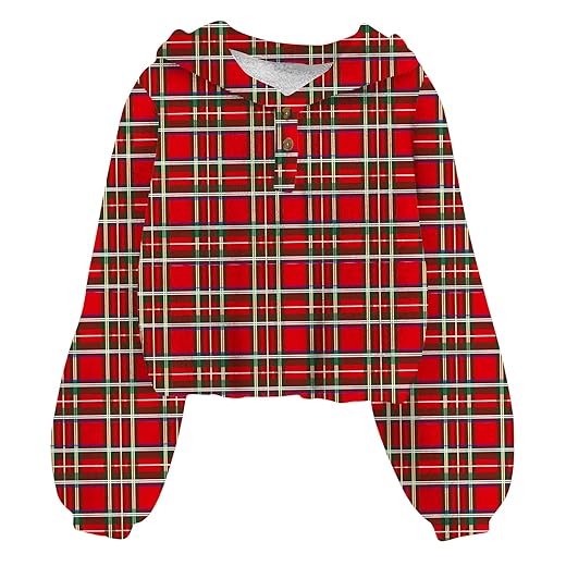 Red and Green Plaid Pullover Hoodies for Girls Size 7 8 Winter Fuzzy Button Crop Short Tops Hooded 8 9 Years Big Girls' Cozy Long Sleeve Christmas Sweatshirt School Home Casual Activewear Clothes