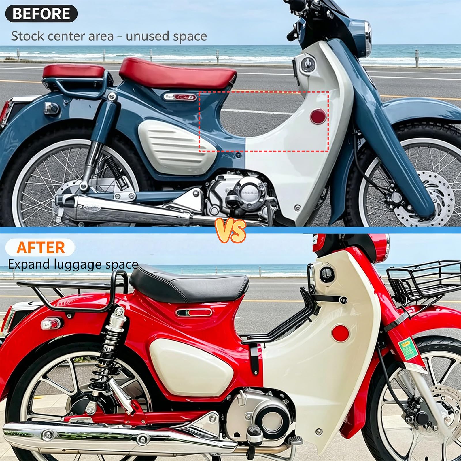 Portapacchi per moto compatibile con Honda Super Cub C125 2018-2025 (JA48/JA58/JA71) - Nero Portapacchi centrale per moto Cub C125 Accessori