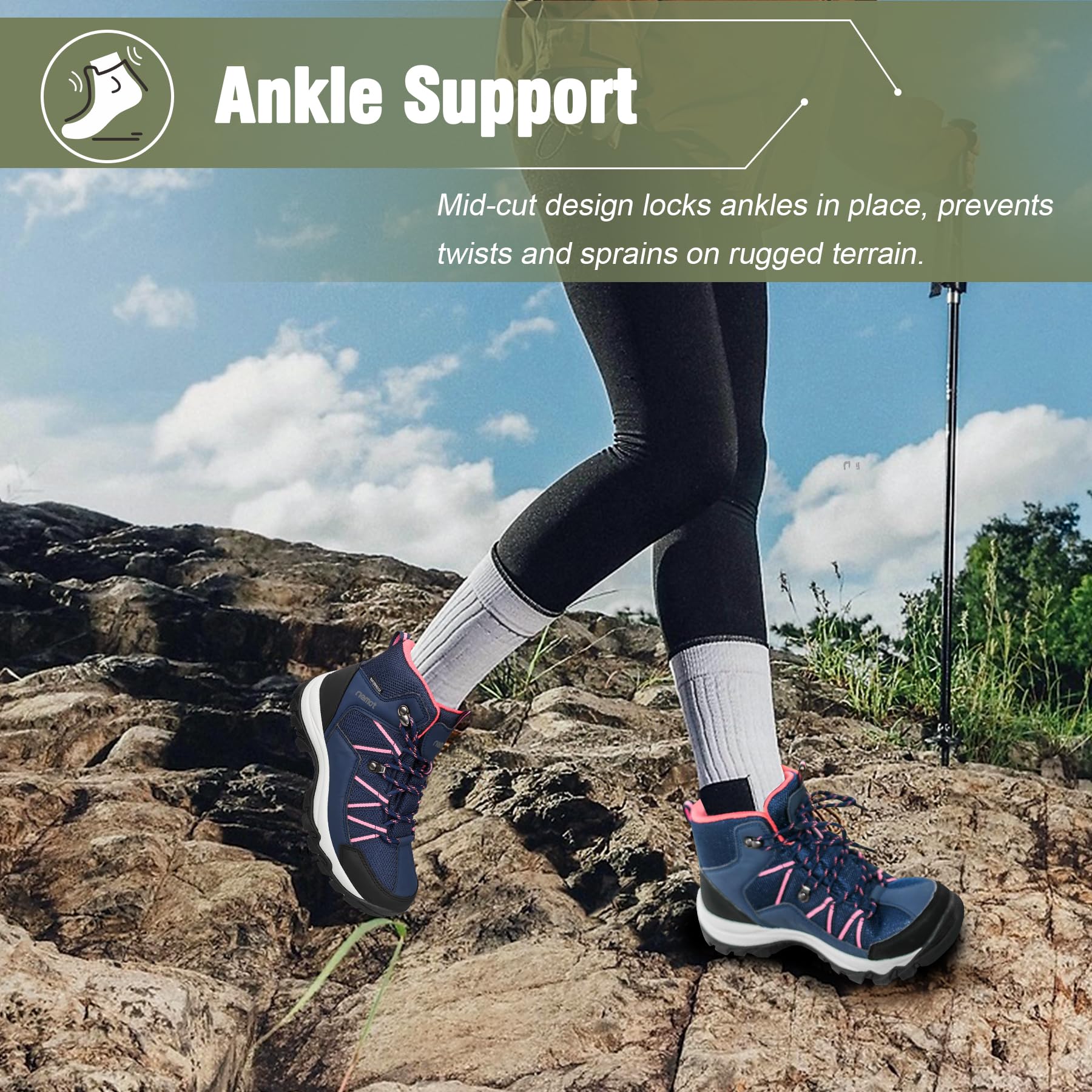 riemot Chaussures de Randonnée Femme Légères Chaussures de Marche Montantes Respirantes Antidérapantes Confort Amorti pour Trekking Sport Marche Camping Protection Outdoor