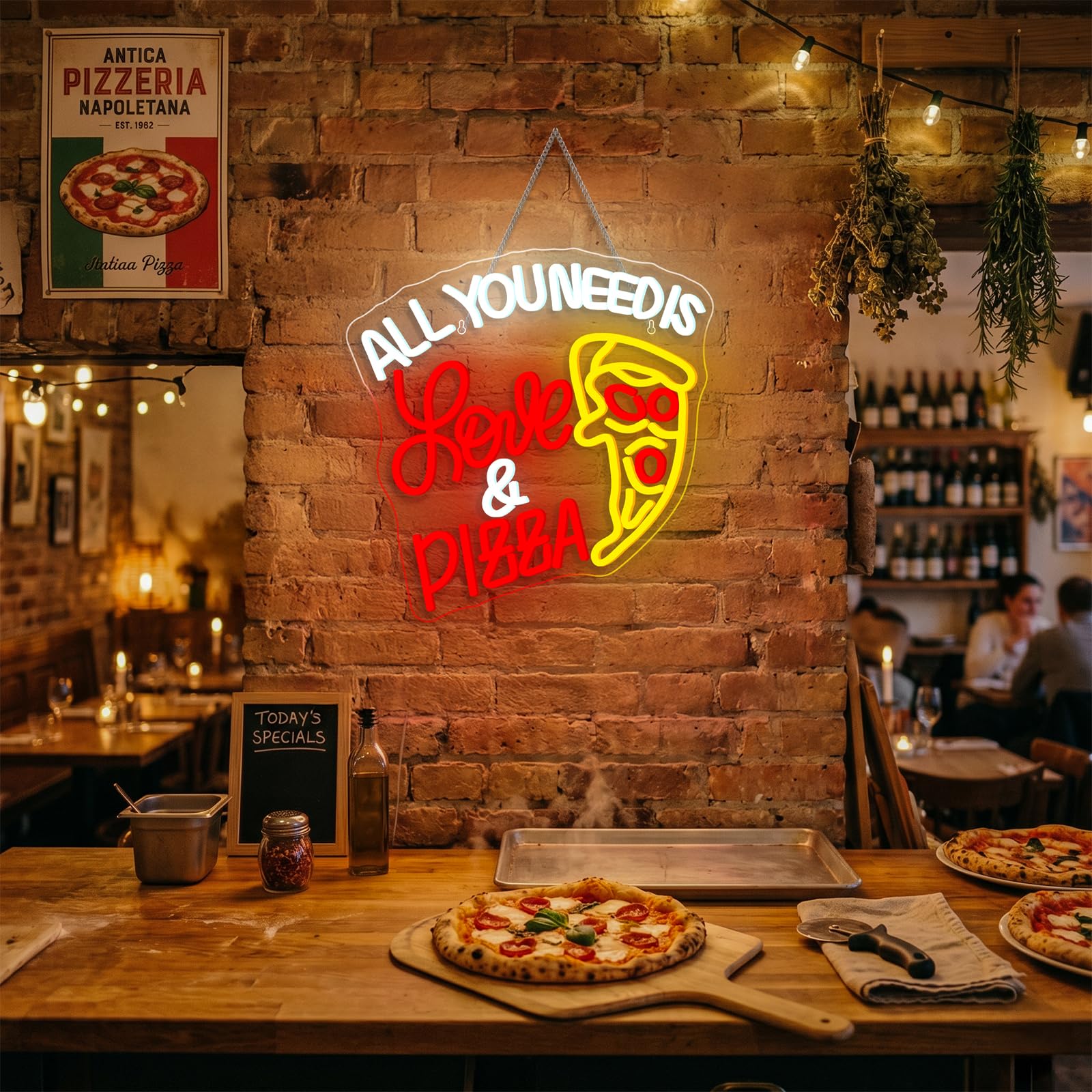 All You Need Is Love & Pizza Insegna Led Pizza Lampada Neon USB Dimmerabile Insegna al Neon Decorazione Letter Insegne Luminosee per Pizzeria Negozio, Regalo, Camera da Letto, Ristorante, Cucina