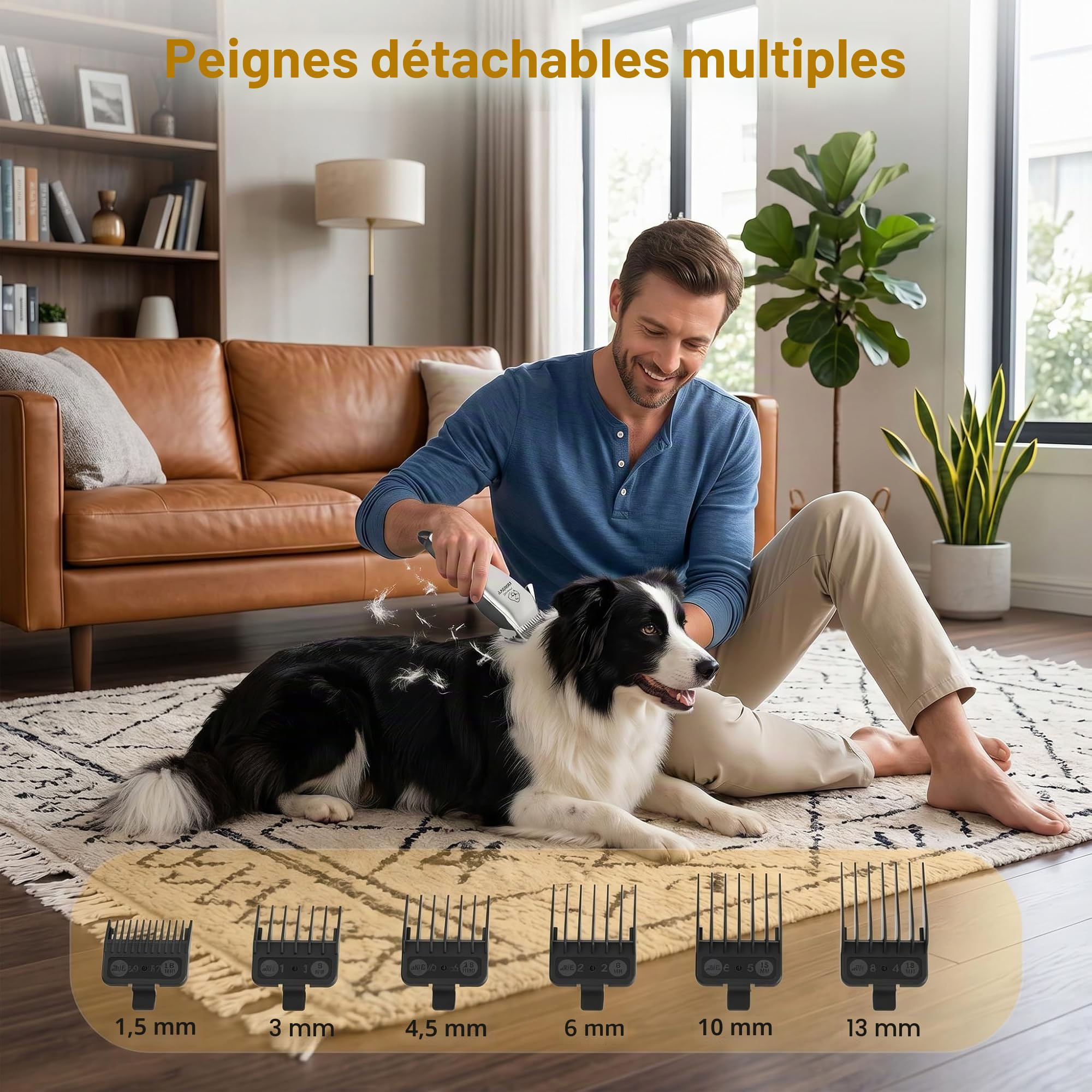 KAEFUYS Tondeuses Chiens Professionnelle IPX7 Tondeuse Animaux Sans Fil Faible Bruit Charge Rapide avec Ecran LCD et 6 Accessoires de Peigne Convient aux Grands Animaux de Compagnie