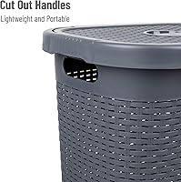 Vista 4 de Mind Reader Cesta delgada para ropa sucia de 50 L, cesta de ropa, tapa, diseño de mimbre, plástico, 17.65 pulgadas de largo x 13.75 pulgadas