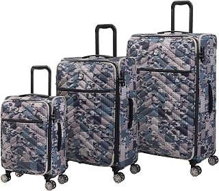 Eluder 3 Piece Softside 8 Wheel Expandable Spinner Luggage, Cool Blue Camo, 3 Pc Set