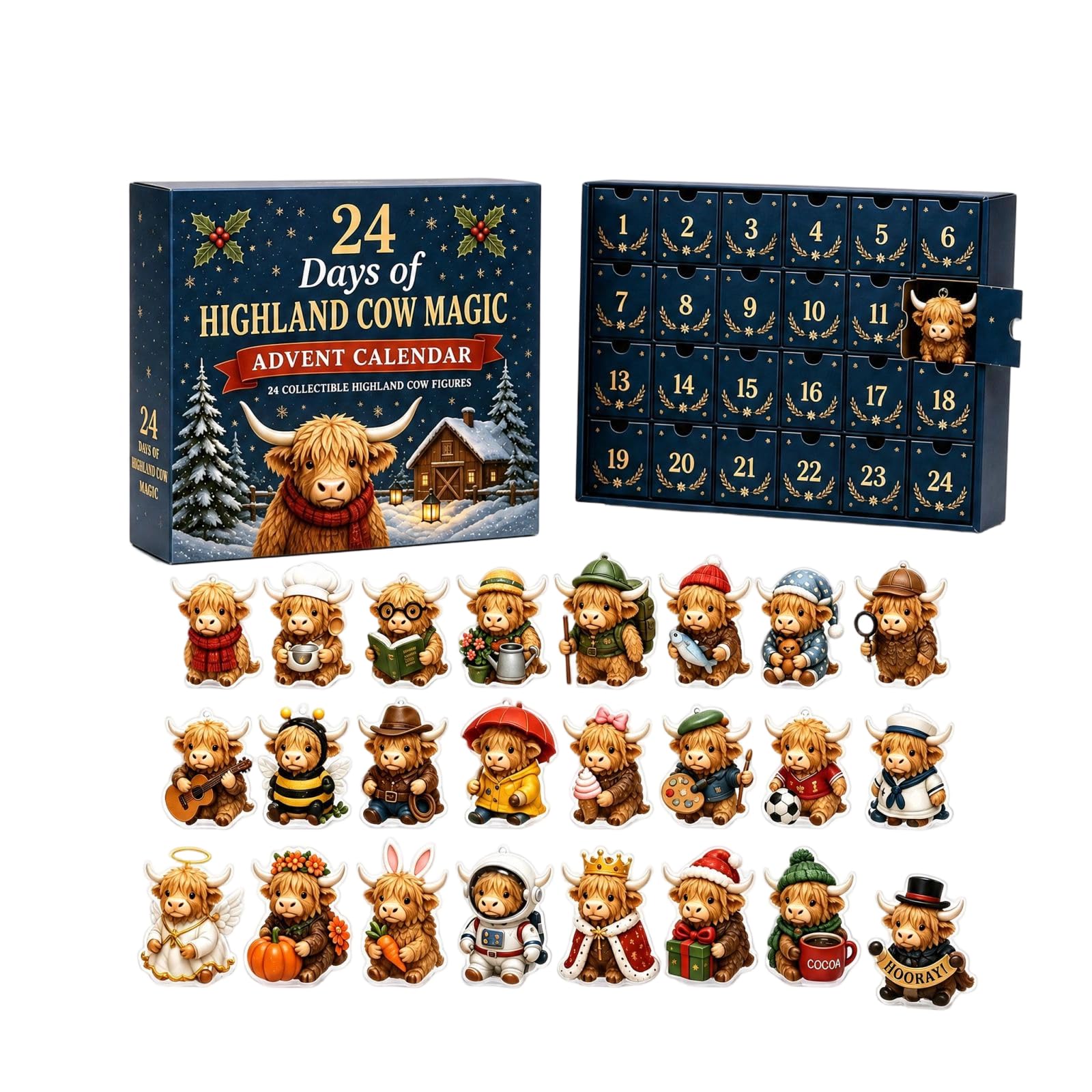 Highland Cow Advent Calendar 2026,2D Acrylic Figurines Gift 24ps
