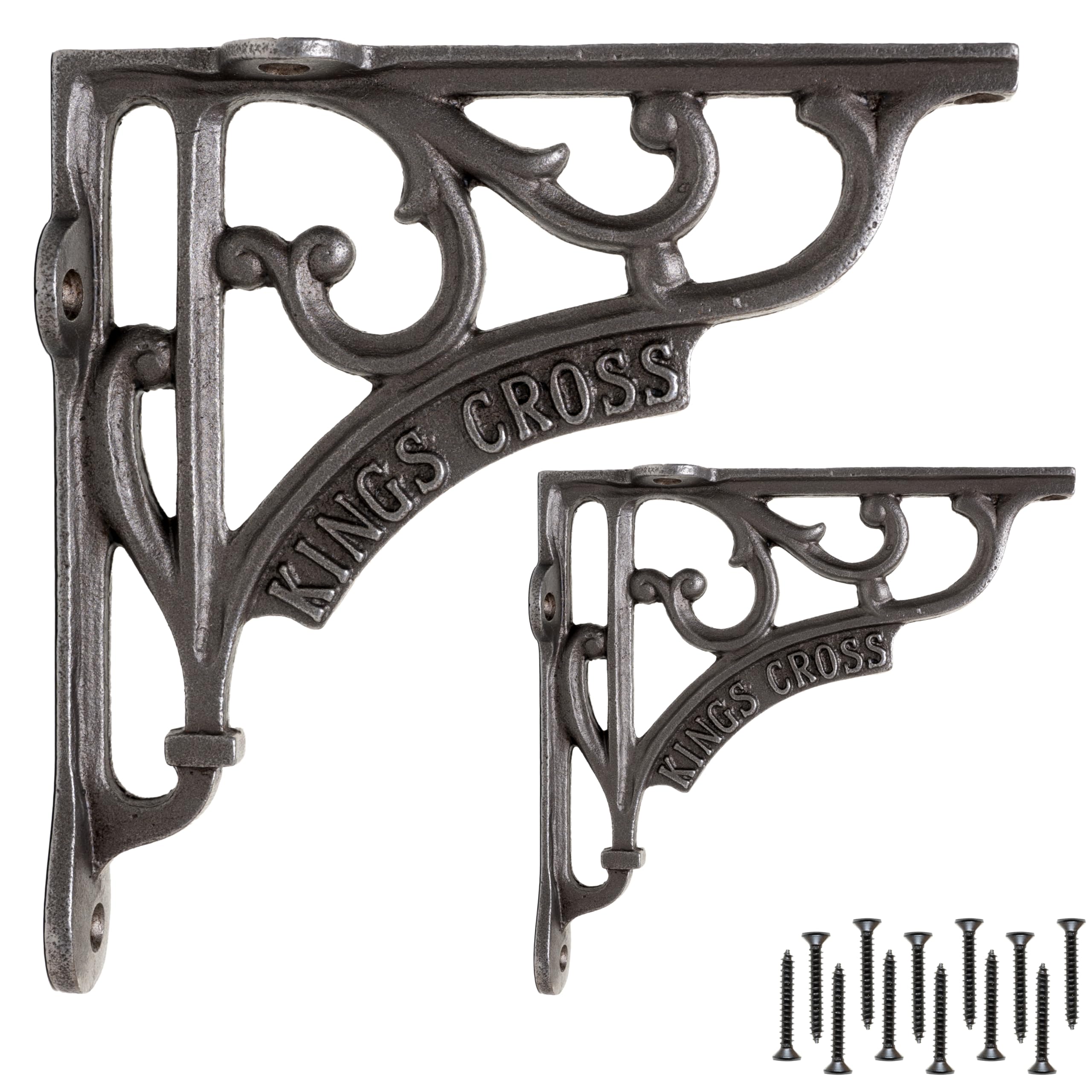 Eduwurxs Antique Iron Finish Cast Iron Industrial Shelf Brackets 6X6” | Heavy Duty Rustic Wall Brackets (2 Pack) | Stylish Shelf Supports For Kitchen, Living Room & More | Kings Cross