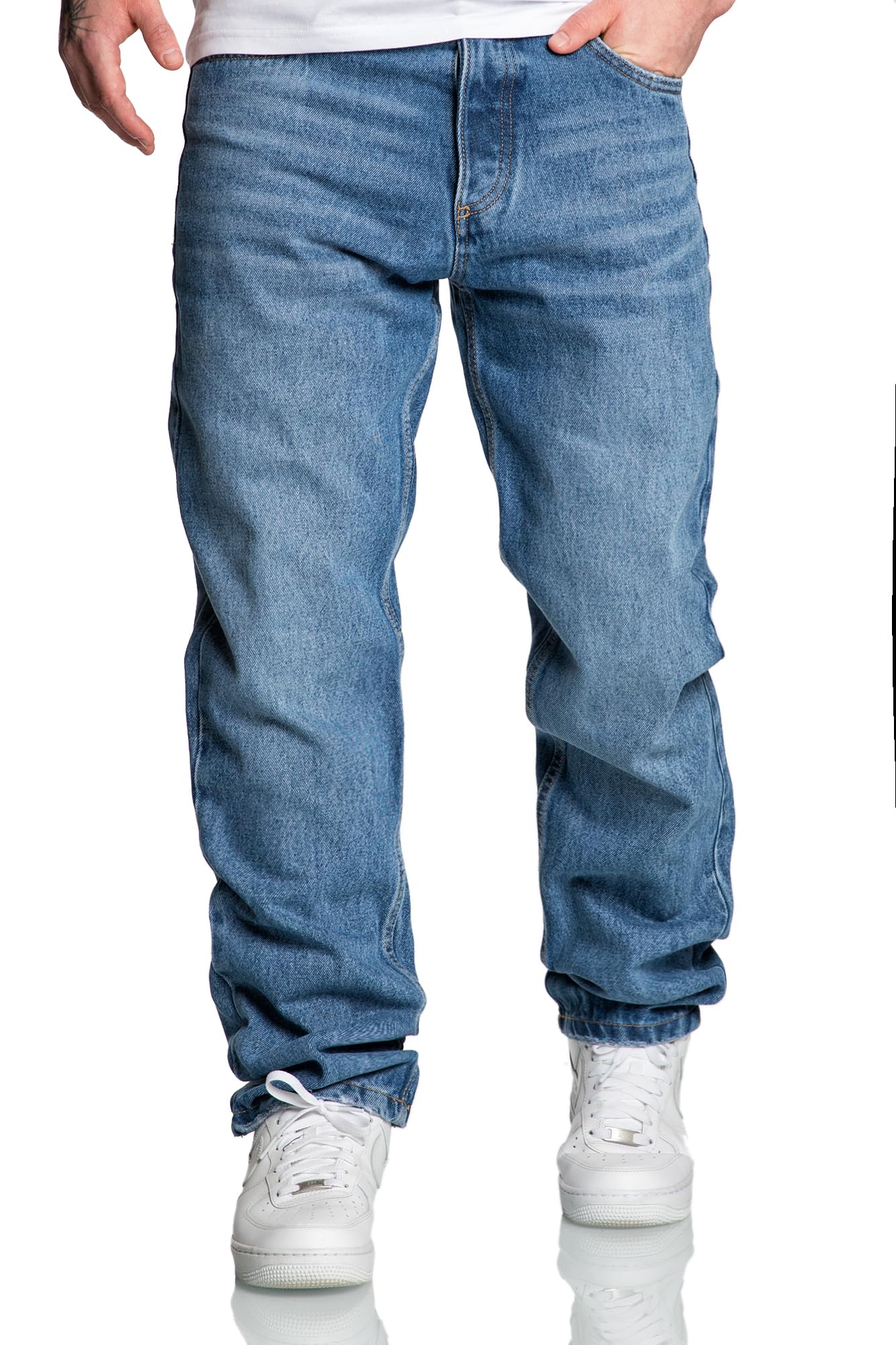 REPUBLIX Herren Loose-Fit 90s Denim Jeans Hose Straight Baggy R7025 Dunkelblau W30/L30