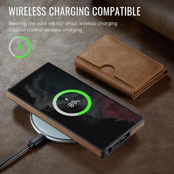 Coverzone Samsung Galaxy S24 Fe ile uyumlu Deri Kılıf Magsafe ile uyumlu Wallet 2 in 1 Çıkarabilir Kart Tutucu Mıktanıslı Stand olabilen Phone case Deri Kapak Wireless Şarj Özellikli Kahverengi
