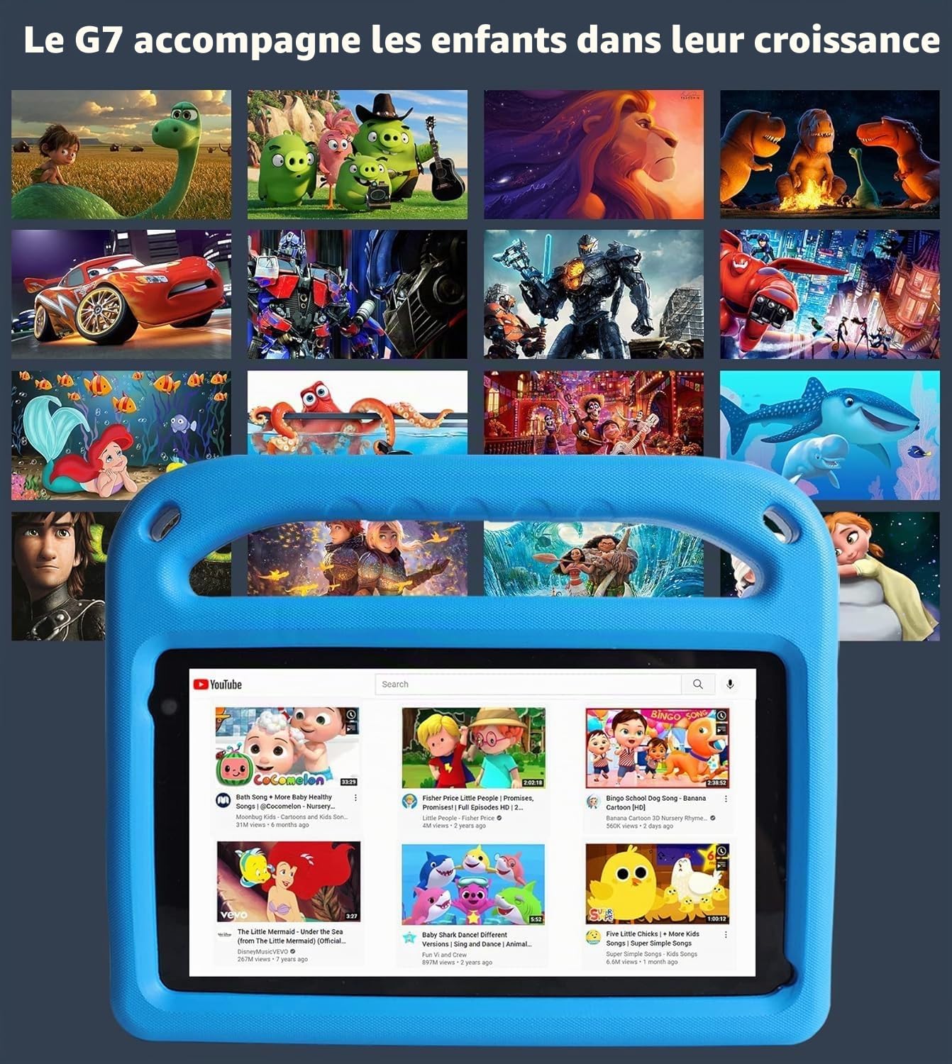 GOODTEL Tablette Enfants Android de 7 Pouces, 32Go ROM, WiFi, Bluetooth, GPS, Play Store Installé, Double Caméra, Contrôle Parental, Emplacement MicroSD, avec étui pour Tablette -Bleu