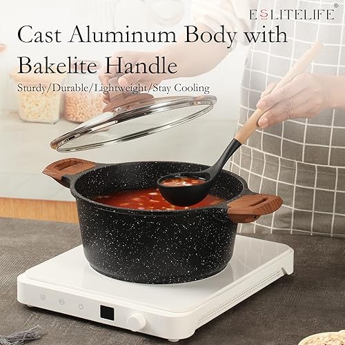 Miniatura 5 de ESLITE LIFE Olla antiadherente con tapa, cazuela de granito de 3 cuartos de galón, olla pequeña para sopa para pasta, compatible con inducción, sin