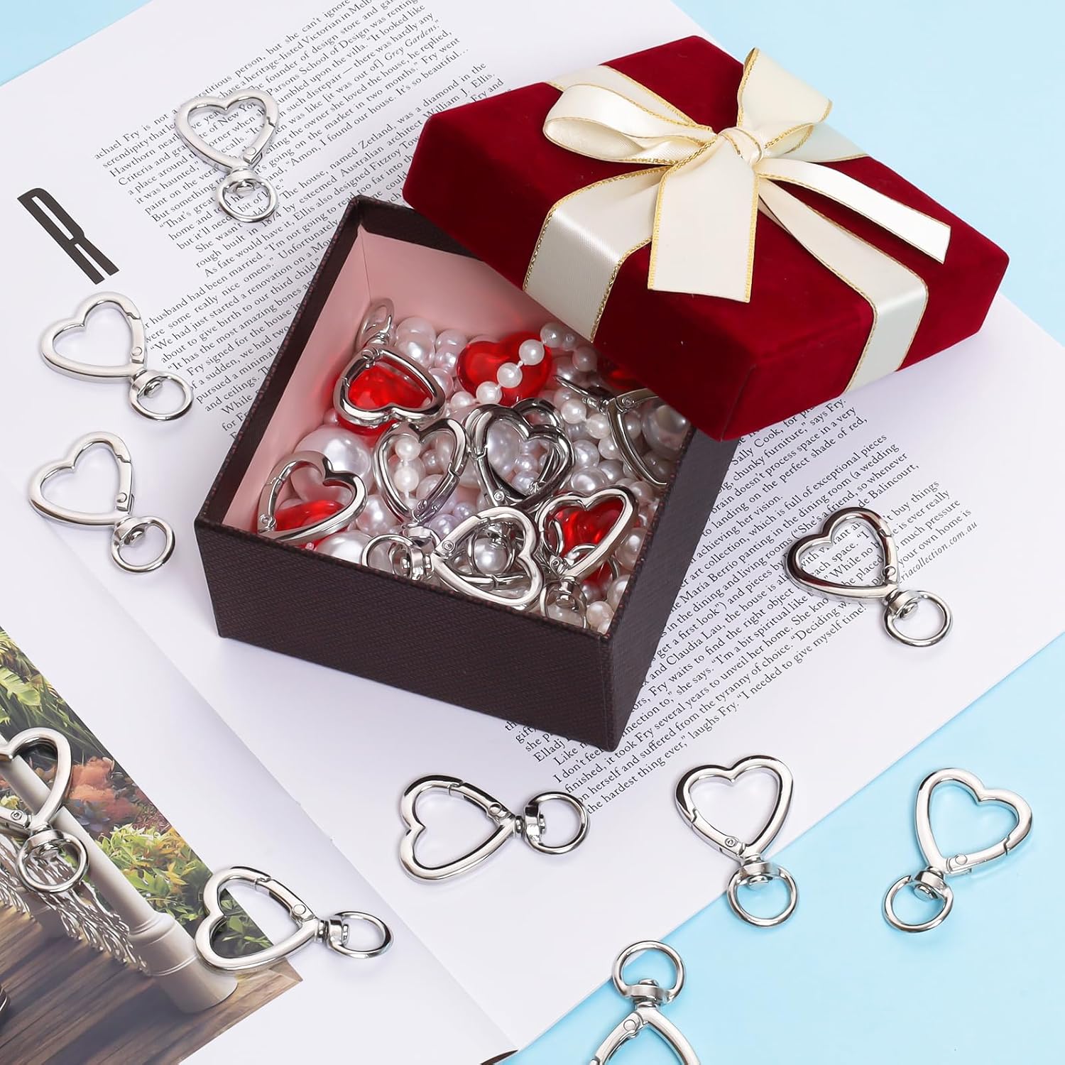 Silver Heart Metal Carabiner Clips Swivel Spring Hook Clasps Heart Keychain Hooks for DIY Crafts Key Card Holder image 4