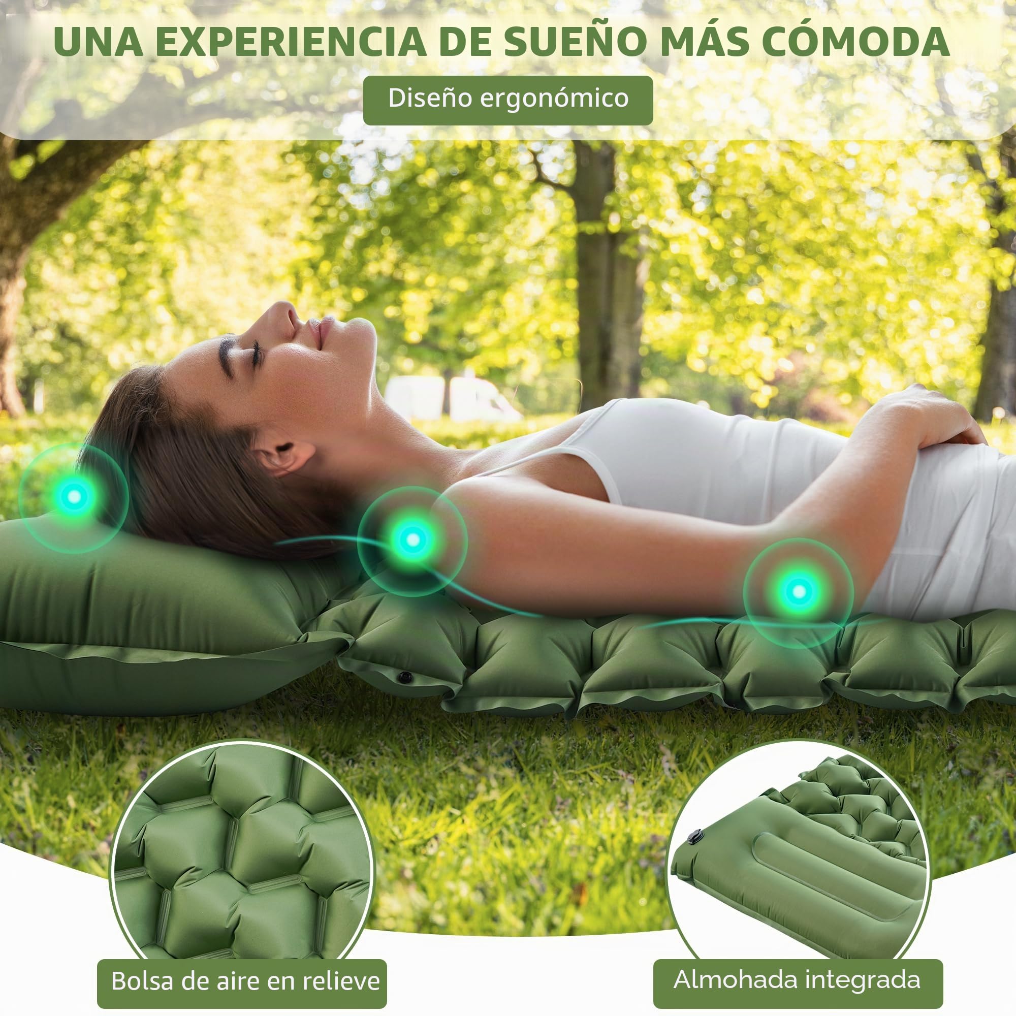 KUOGAS Esterilla Camping, Colchoneta Camping Ampliado y Grueso, Colchoneta Inflable con Bomba de Aire a Pedal, Colchoneta Ultraligera y Portátil, Ideal para Playa, Senderismo