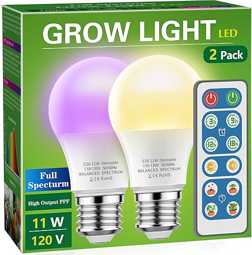 Briignite Bombillas de crecimiento, 4 modos de crecimiento de espectro completo, sincronización de 391218H, bombilla A19 regulable para plantas,
