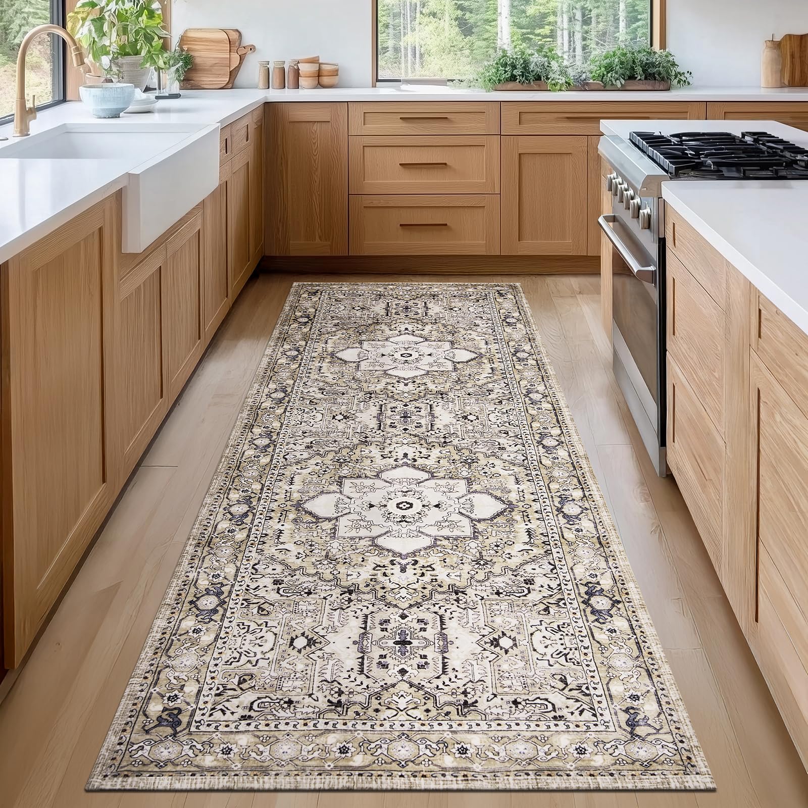 PURRUGS Vintage Farmhouse Boho Runner Rug 2x6 ft, Non-Slip Machine