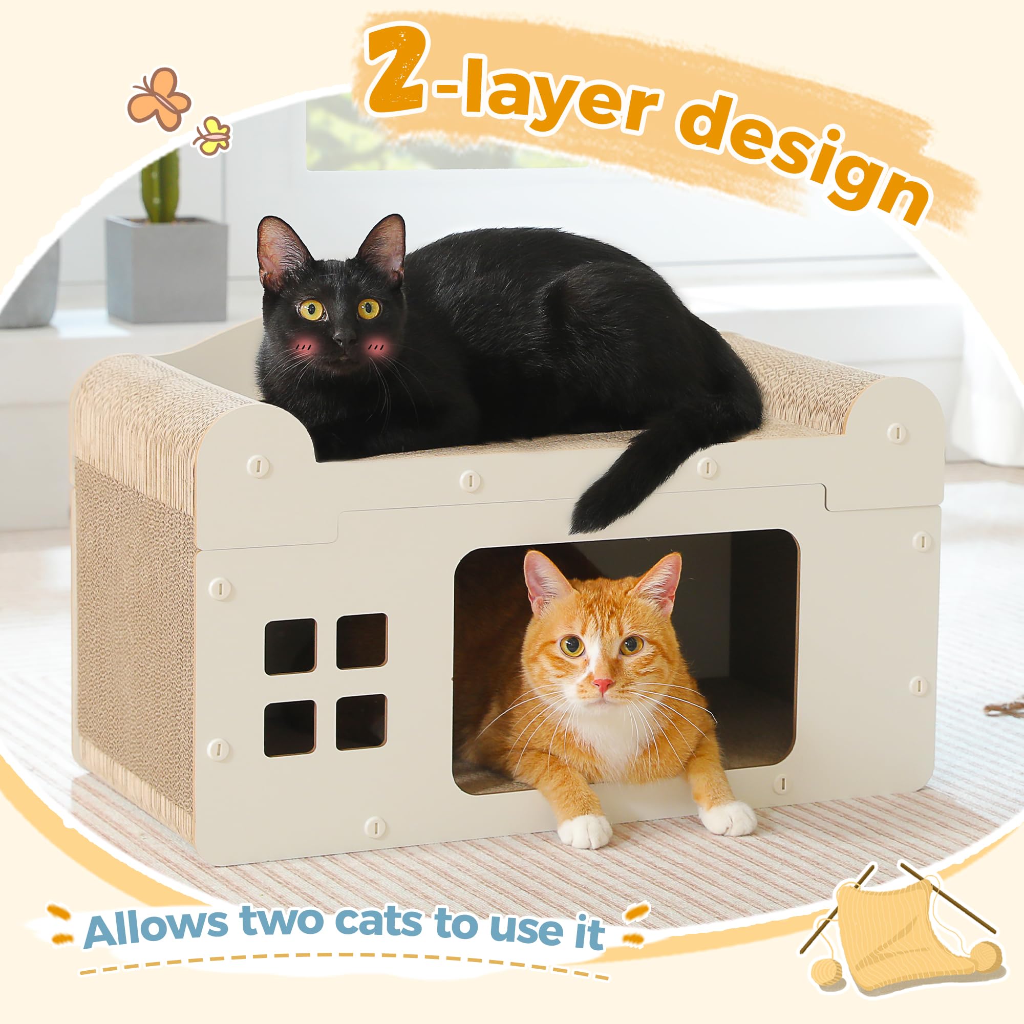 PAWZ Road Tiragraffi per gatti 2 in 1, per uso su tutti i lati, in cartone ondulato, per interni, 55 x 27,5 x 35 cm, bianco