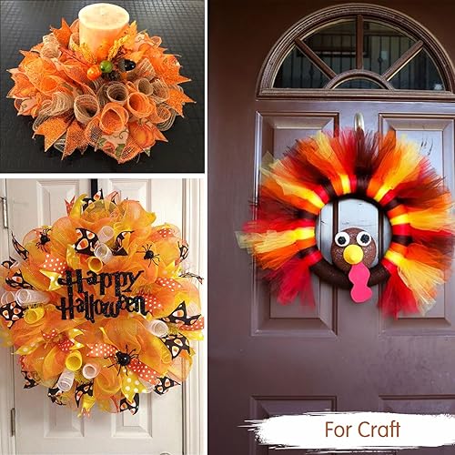 Miniatura 5 de TONIFUL 2 rollos de cinta de malla decorativa amarilla de 10 pulgadas, malla de tela con papel de aluminio para suministros de corona de malla,