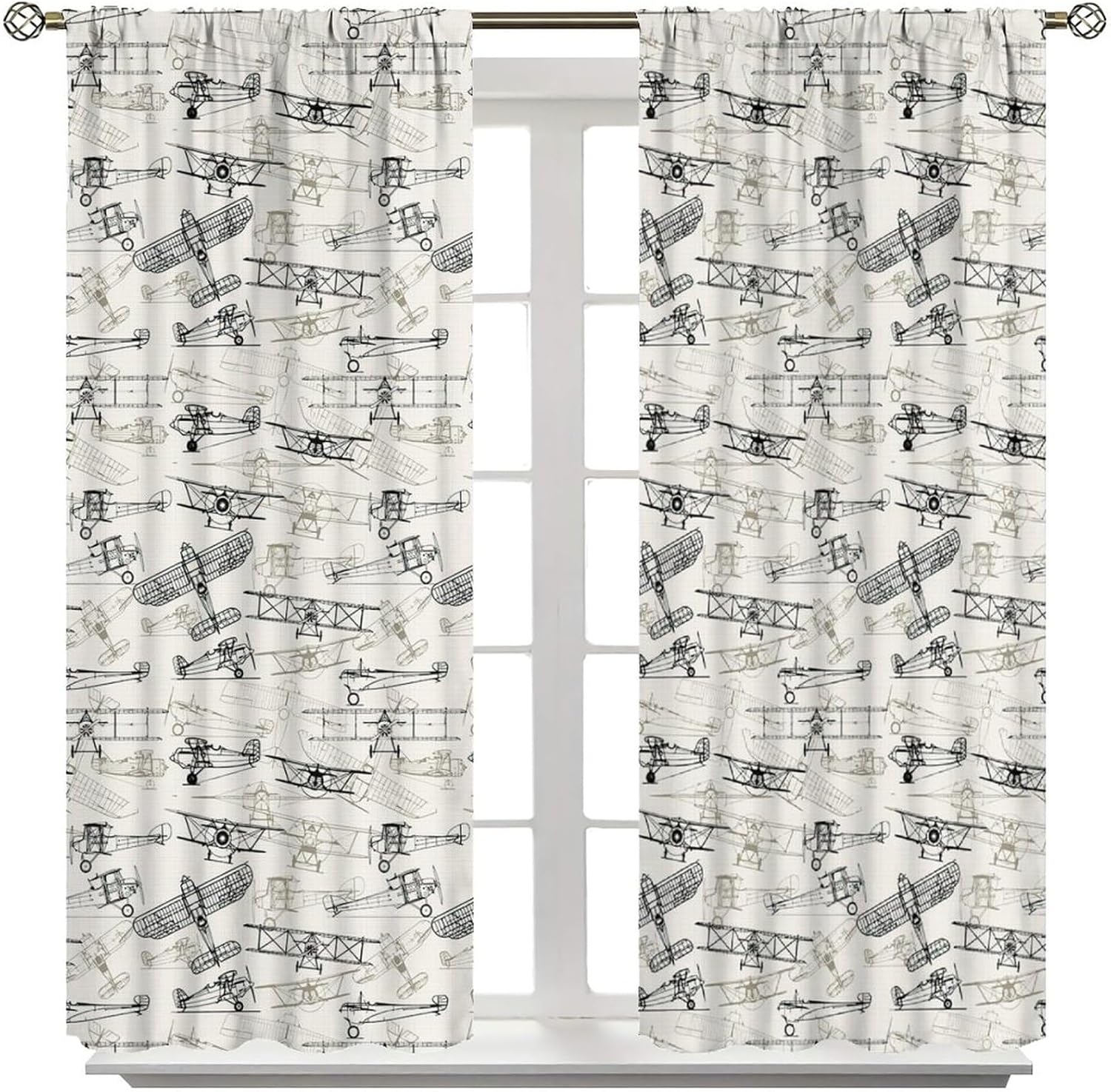 Kid Cartoon Airplane Blackout Window Curtains, Old Fashioned Transportation Hand Drawn Style Vintage Pattern, for Living Room Bedroom 21(W)*45(L) 2 Panels