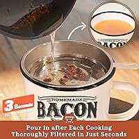 Vista 4 de Recipiente para grasa de tocino con colador - Con espátula de silicona de grado alimenticio de 24oz, recipiente rústico de grasa esmaltado