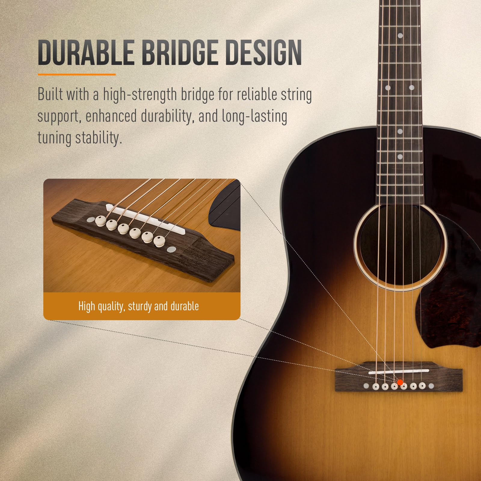 SONICAKE 41" Guitarra Acústica Tapa de Picea Maciza Caoba Acabado Sunburst | Tono Rico y Equilibrado con excelente Proyección Ideal para Principiantes, Directo y Práctica QGT-21