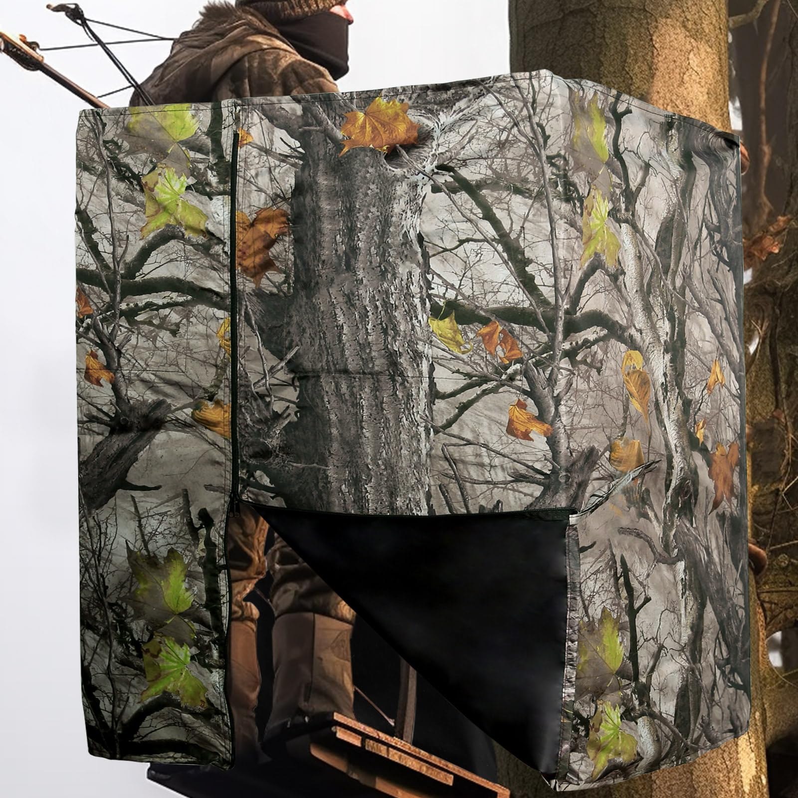 PUNCHMAN Tree Stands Hunting Blind - Camo Deer Hunting Blinds,Waterproof Deer Blind for Hunting Tree Stands,Ladder Stand Blind Kit with Zippe and Inner Storage Pocket,Deer Hunting Accessories for Men