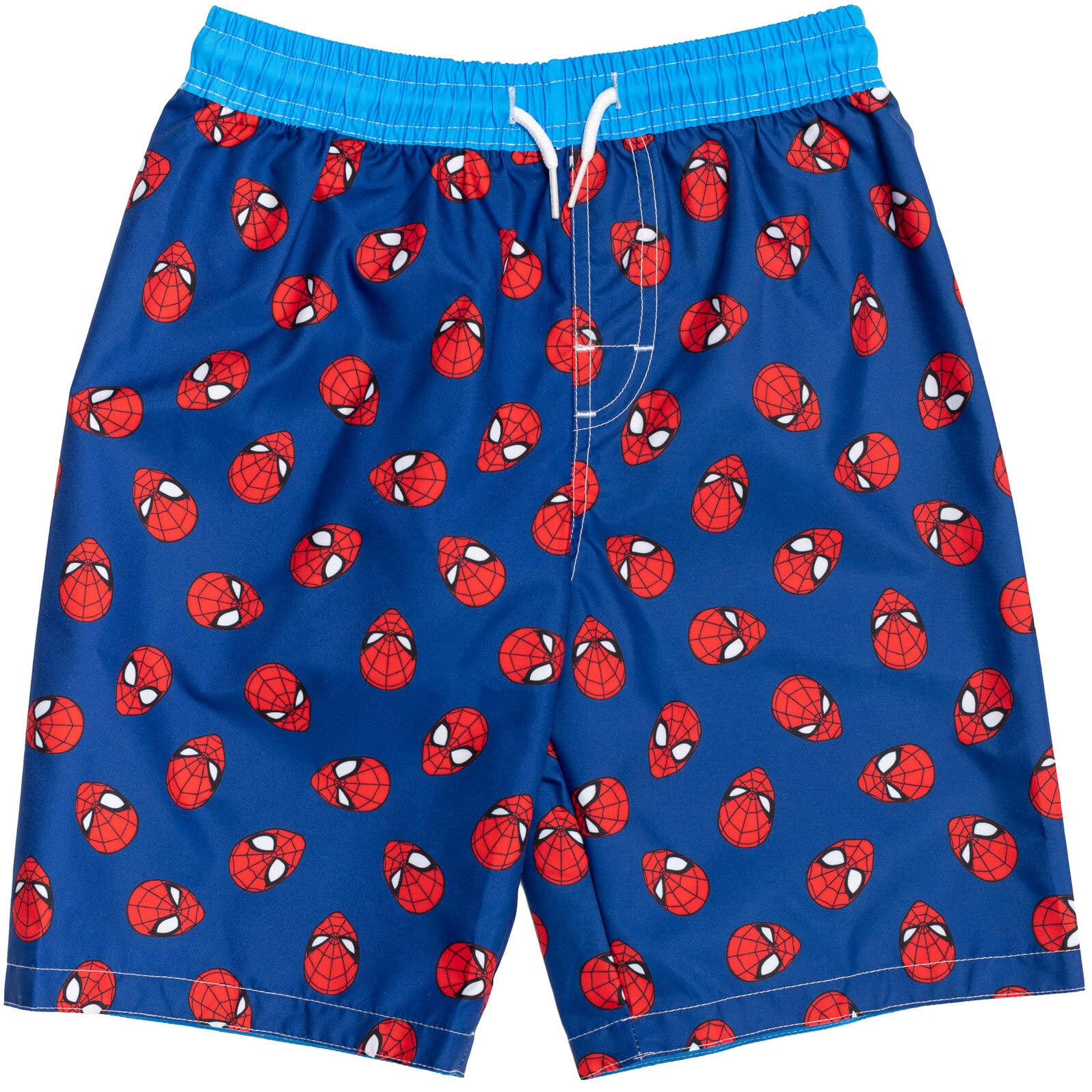 Marvel Avengers Spider-Man Big Boys 3 Piece Swimsuit Set: Swim Rash Guard Swim Trunks Cap Blue/Red 10-12