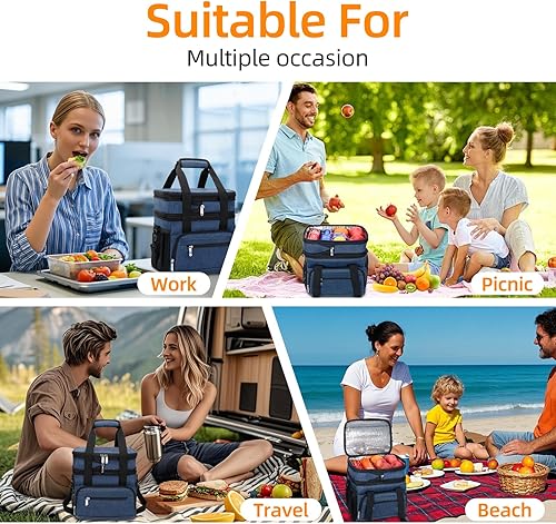 Miniatura 7 de Lonchera aislada para hombres y mujeres, bolsa de almuerzo de doble capa a prueba de fugas con correa ajustable para el hombro, enfriador de