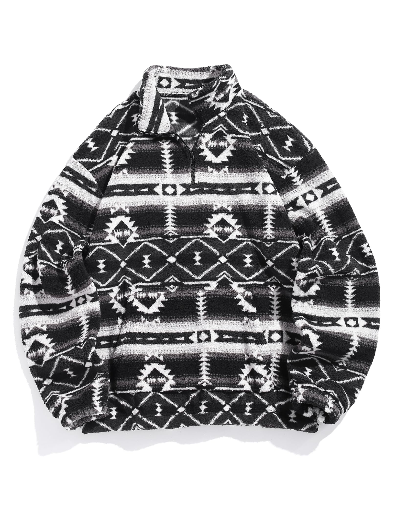 ZAFUL Men 1/4 Zipper Ethnic Aztec Fleece Unisex Winter Sweatshirt Tops 2026
