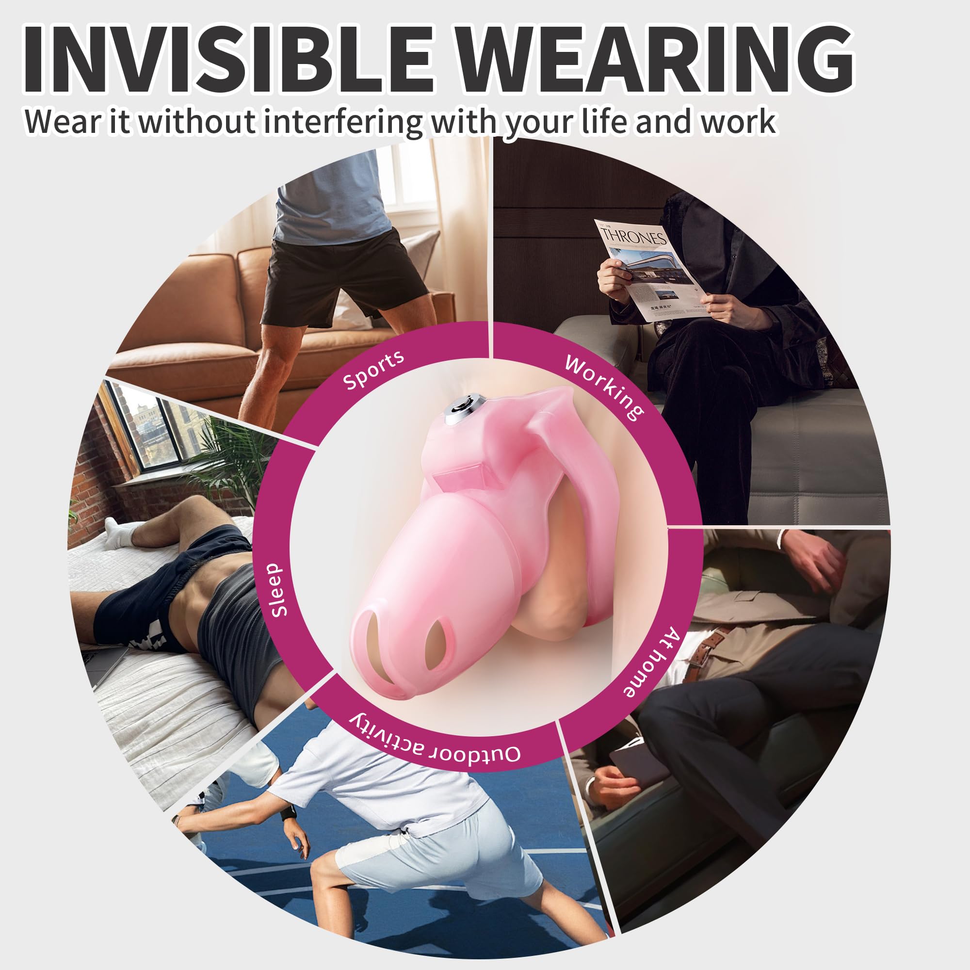 FYJENNICC HT-V5 Male Chastity Cage - Lightweight Resin Male Chastity Cage with Click&Lock Key | Ergonomic Design| Bondage Gear &Adult Sex Toy for Men – Includes 5 Ring Sizes (Black, Standard)