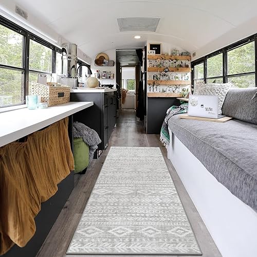 Miniatura 7 de Lahome Alfombra marroquí lavable de 2 x 6 pies, color gris, bohemio, para cocina, pasillo, pasillo, antideslizante, de pelo bajo, suave, geométrica,